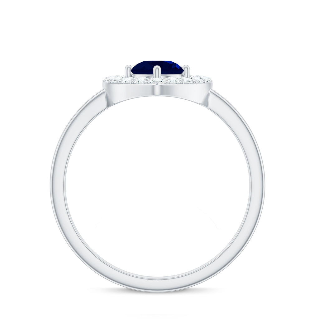Natural 0.9 Carat Blue Sapphire Heart Engagement Ring with Diamond
