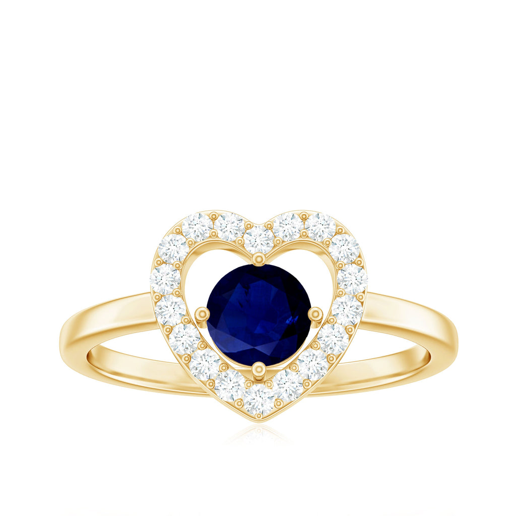 Natural 0.9 Carat Blue Sapphire Heart Engagement Ring with Diamond