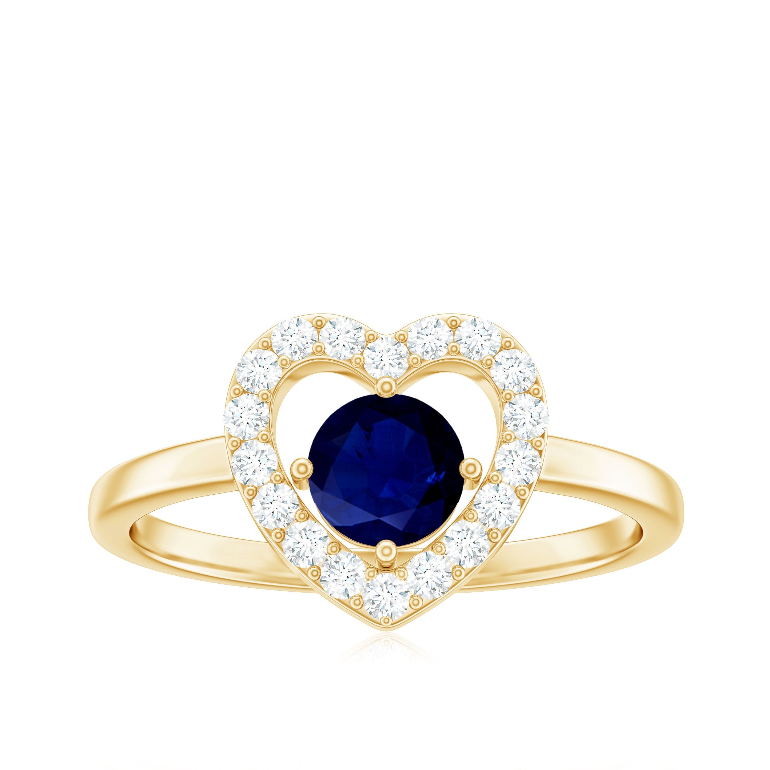 Natural 0.9 Carat Blue Sapphire Heart Engagement Ring with Diamond