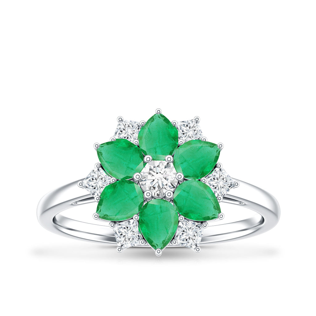 Genuine Emerald and Diamond Nature Inspired Statement Ring