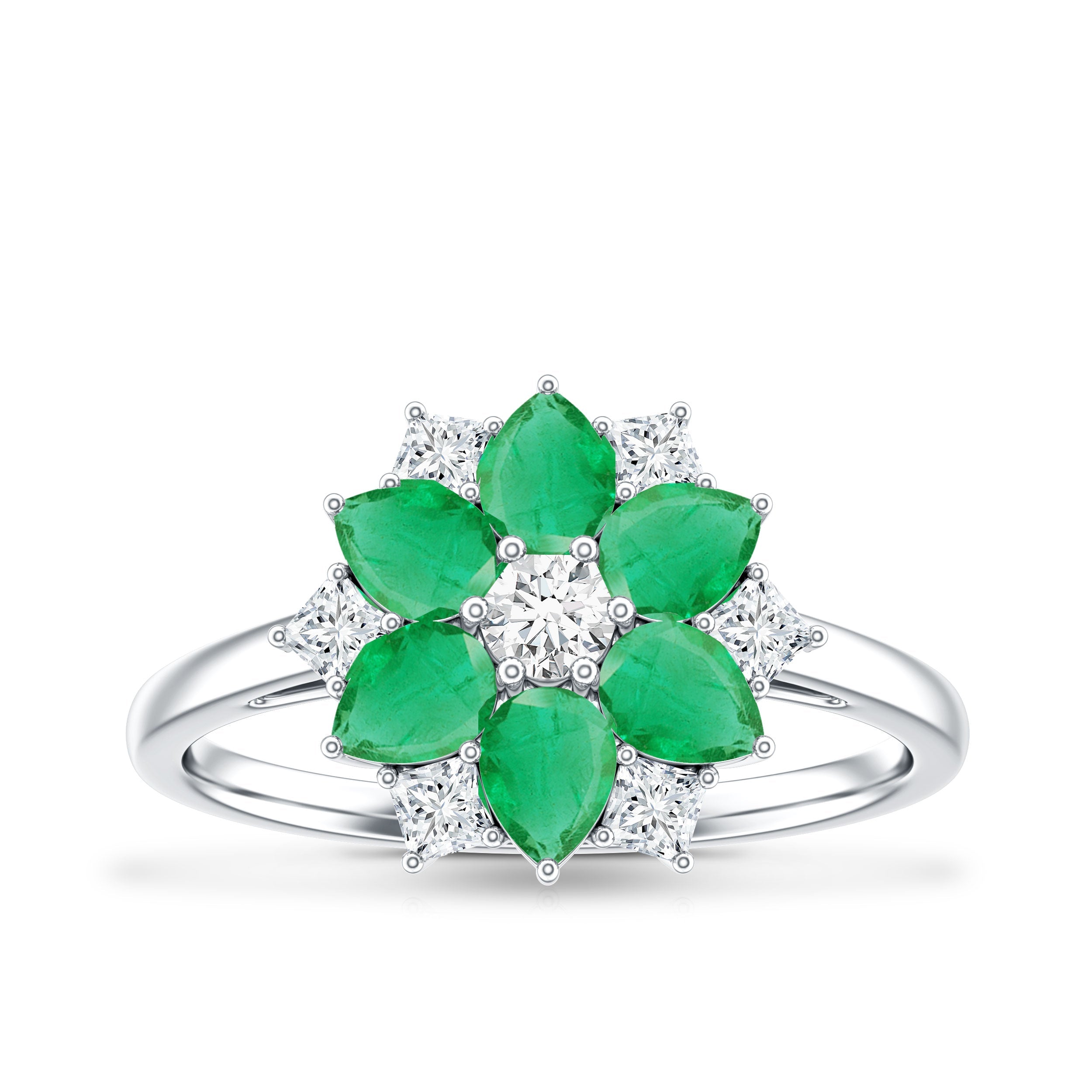 Genuine Emerald and Diamond Nature Inspired Statement Ring