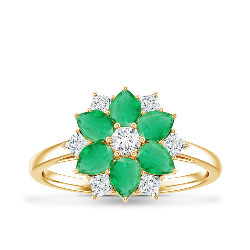 Genuine Emerald and Diamond Nature Inspired Statement Ring