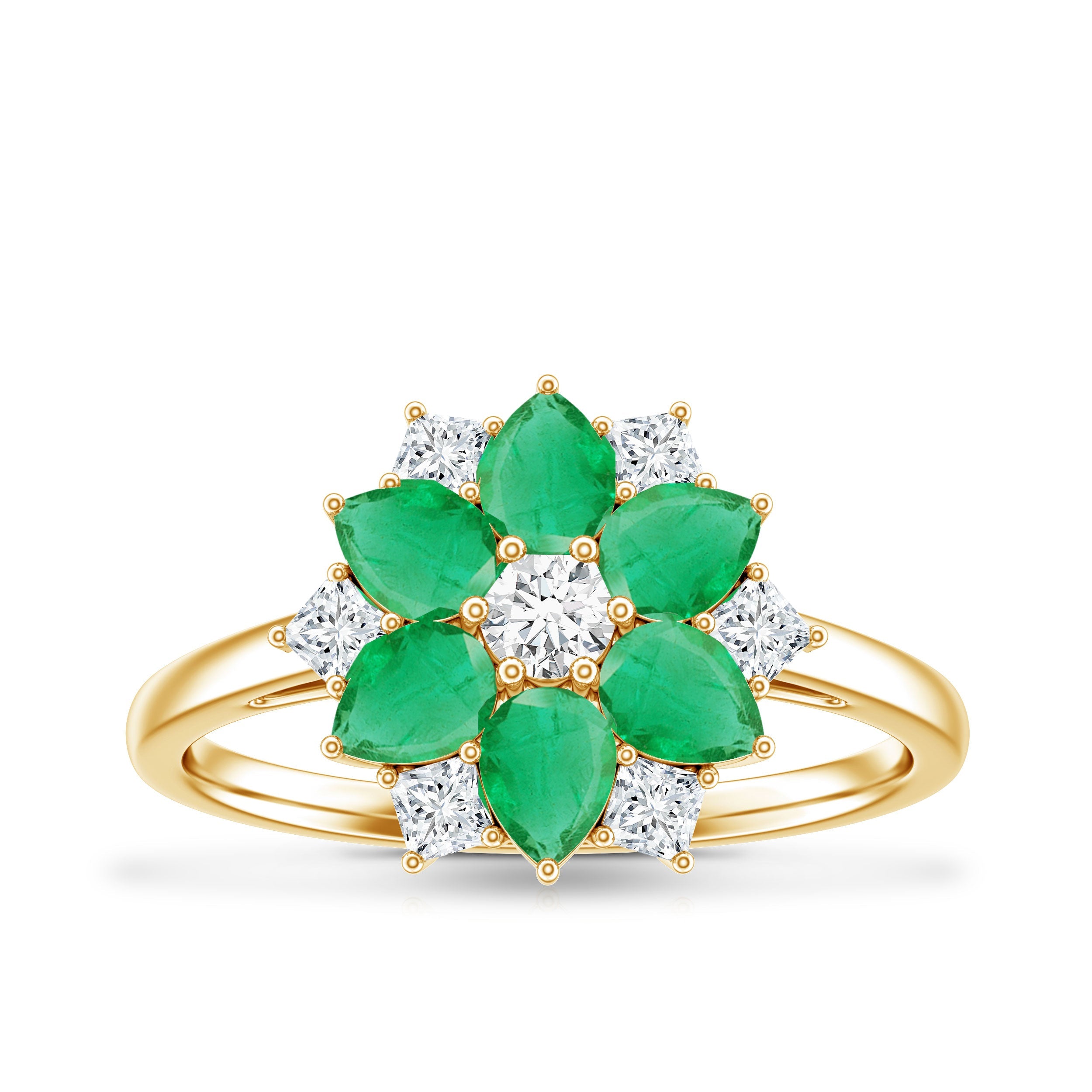 Genuine Emerald and Diamond Nature Inspired Statement Ring