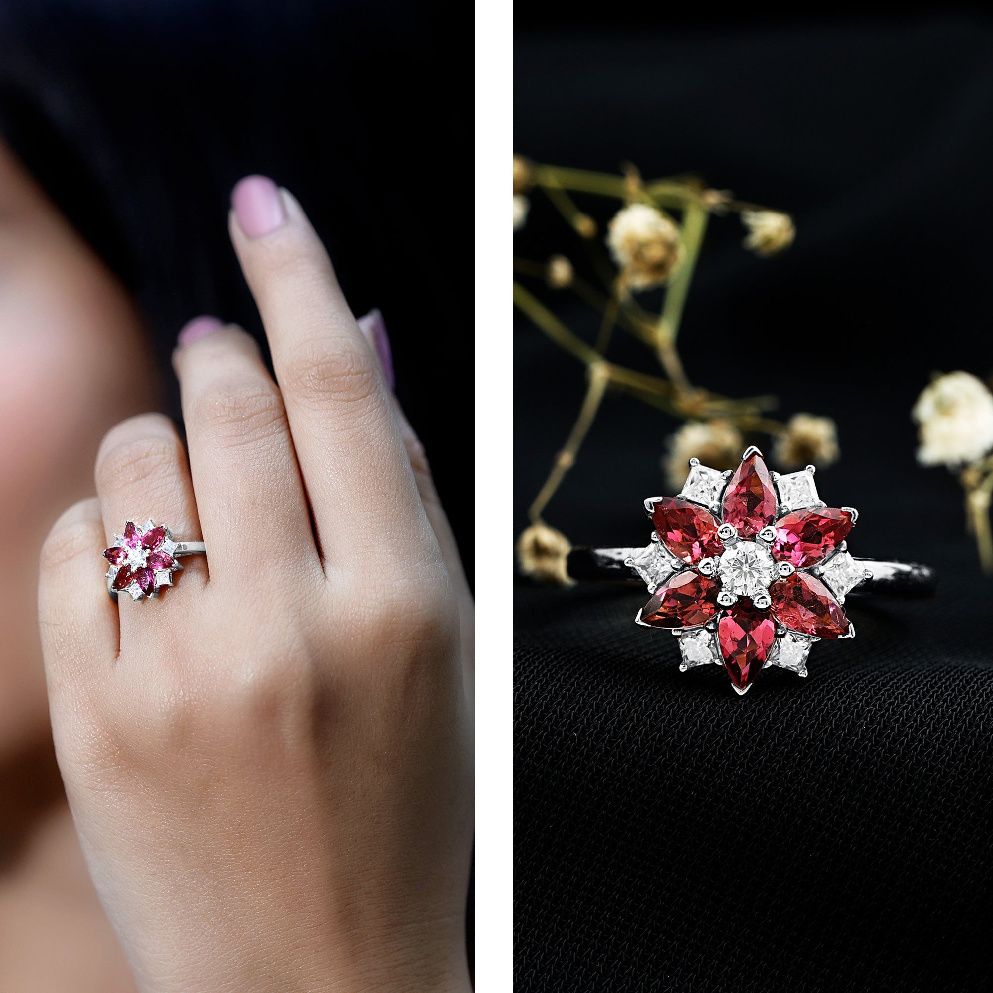 Certified Pink Tourmaline Flower Engagement Ring with Diamond