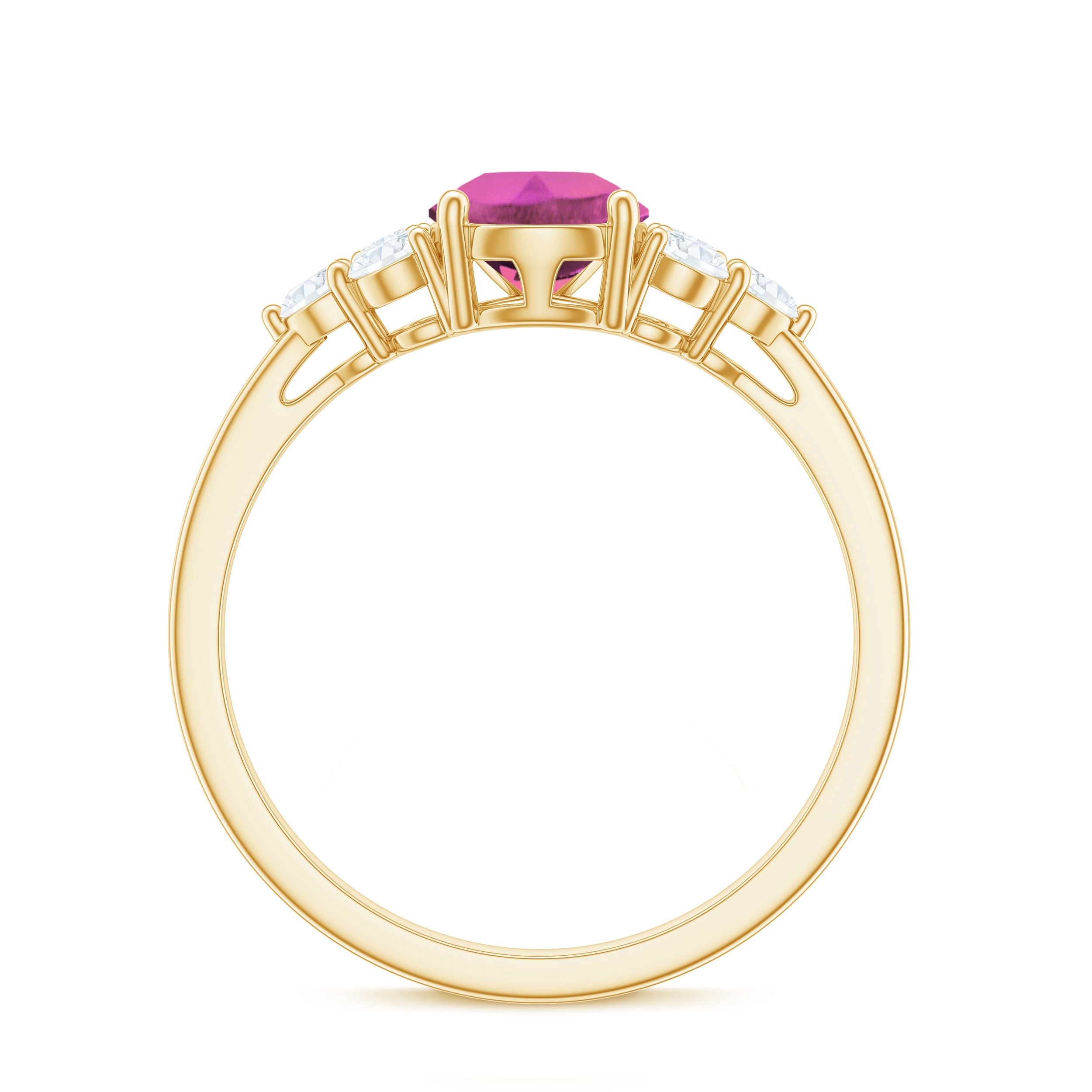 Pear Shaped Pink Tourmaline Solitaire Engagement Ring with Diamond Trio