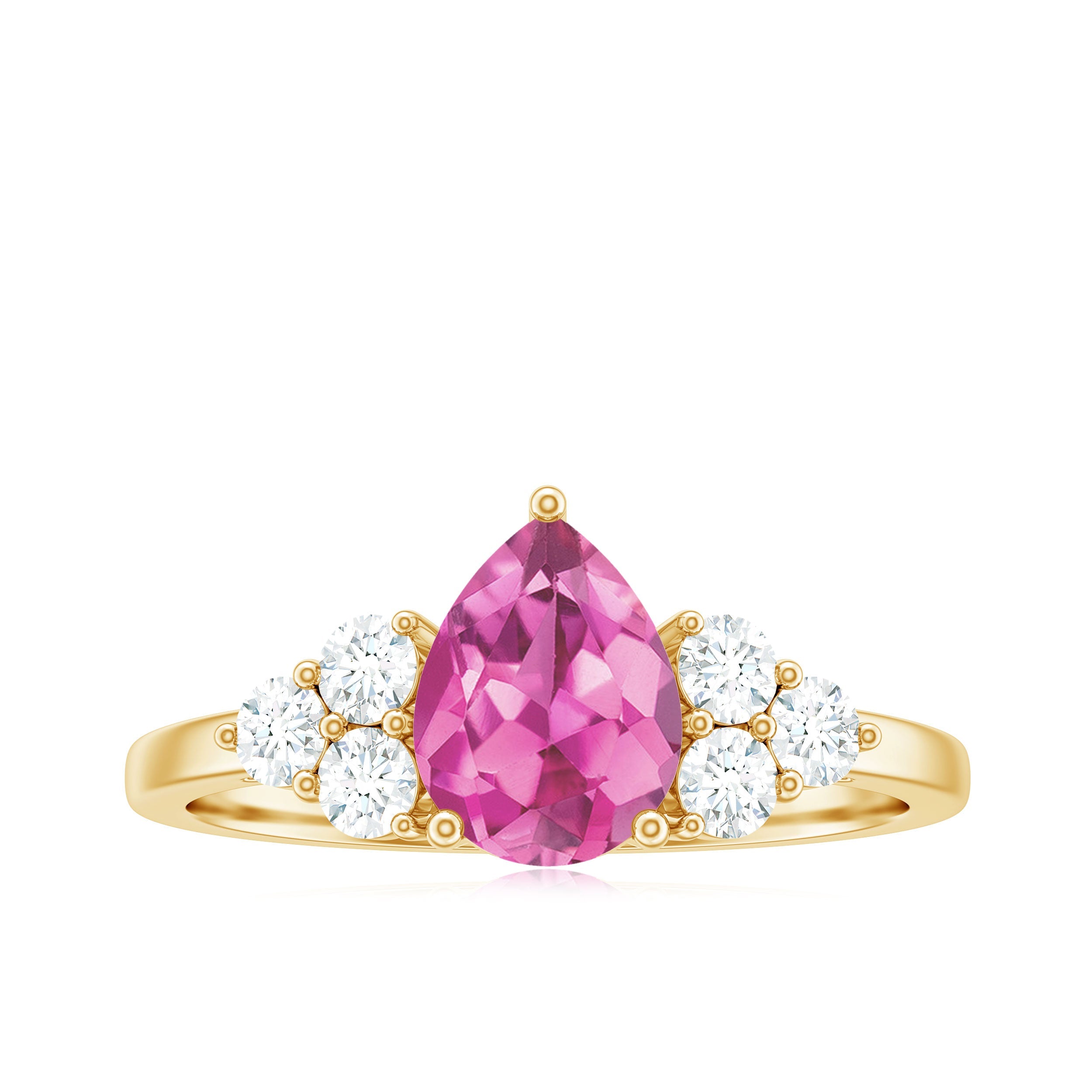 Pear Shaped Pink Tourmaline Solitaire Engagement Ring with Diamond Trio