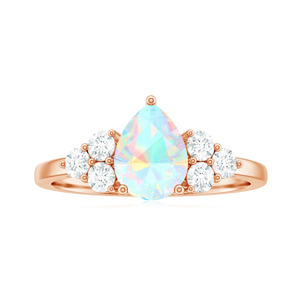 Natural 2 Carat Ethiopian Opal Pear Shaped Engagement Ring with Diamond Trio