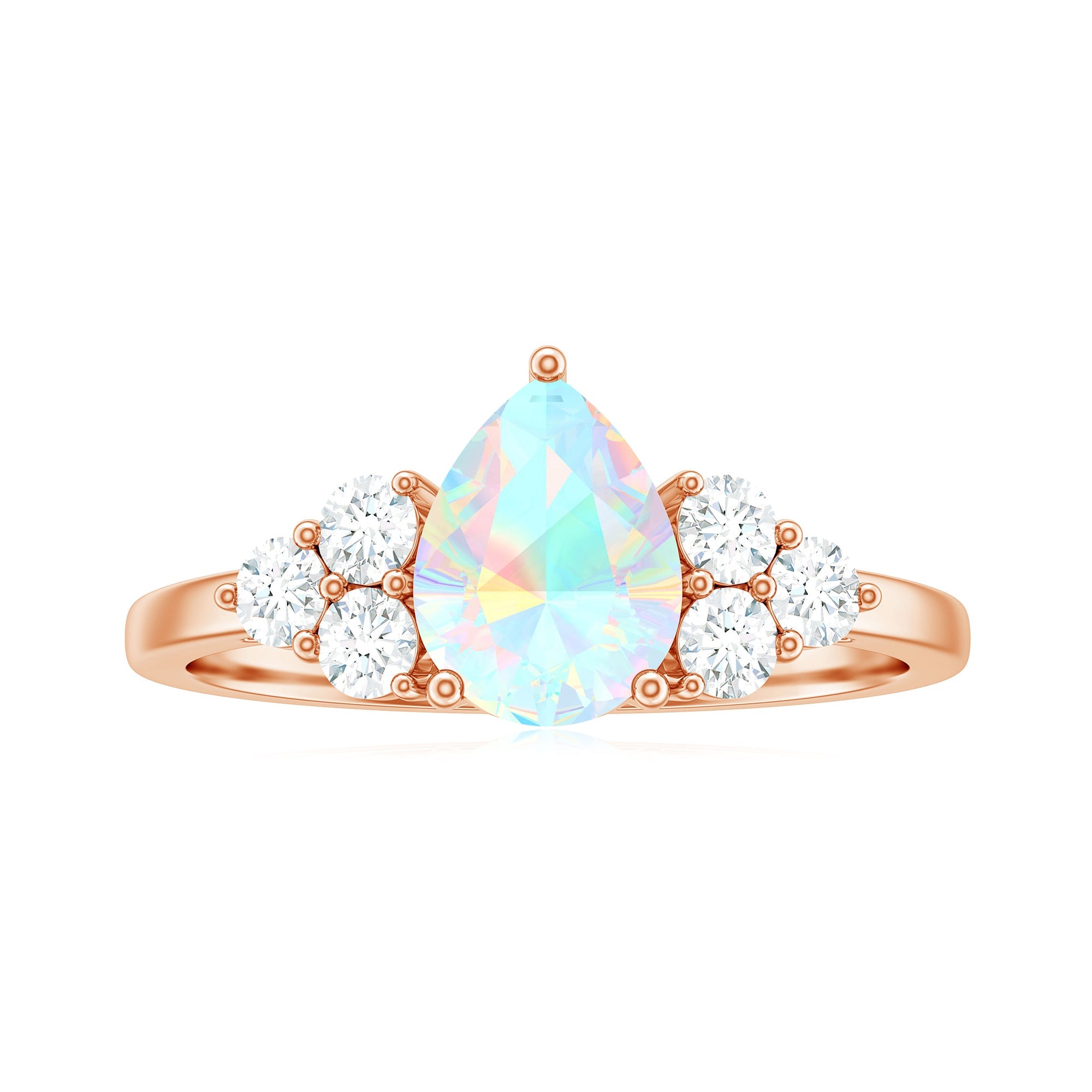 Natural 2 Carat Ethiopian Opal Pear Shaped Engagement Ring with Diamond Trio