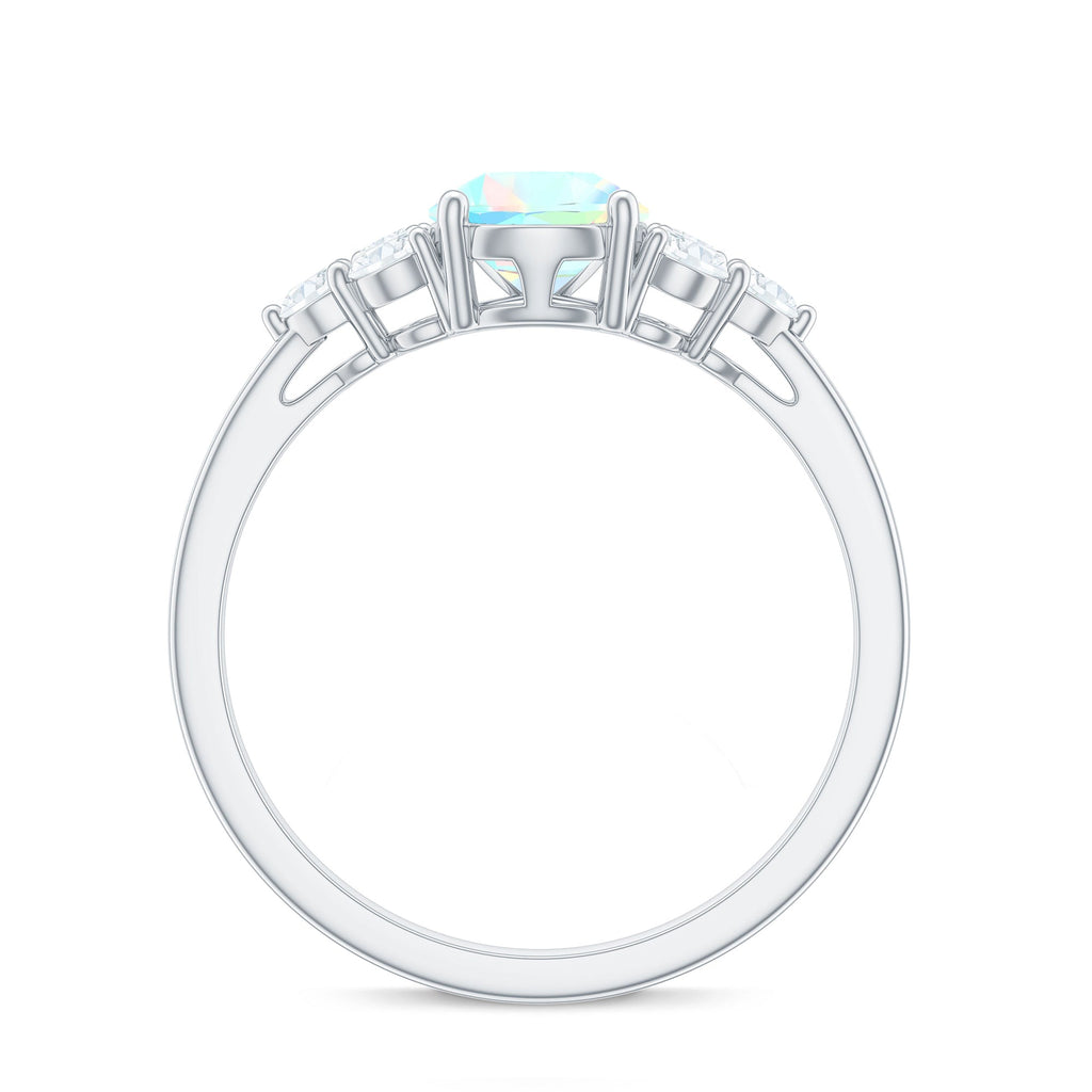 Natural 2 Carat Ethiopian Opal Pear Shaped Engagement Ring with Diamond Trio