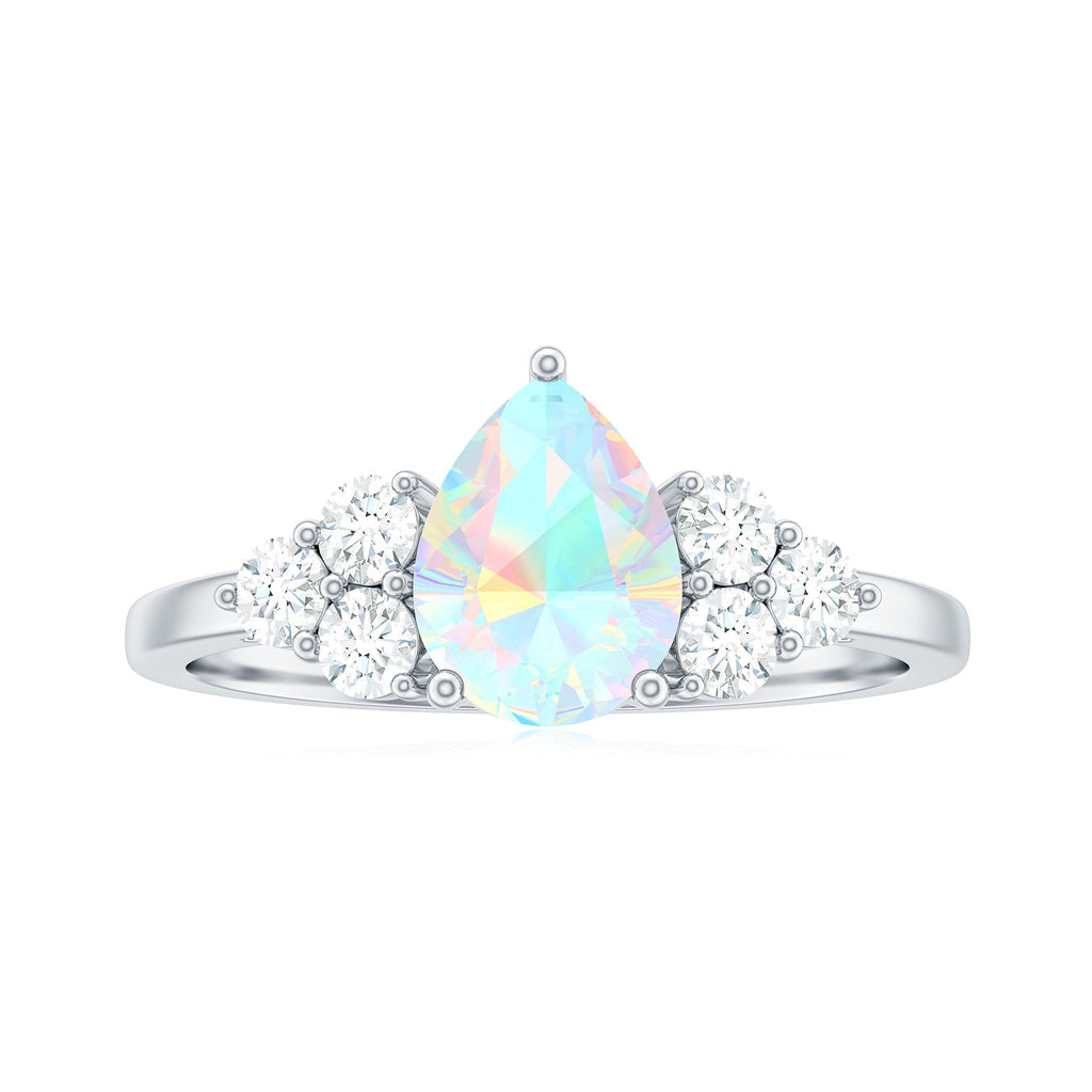 Natural 2 Carat Ethiopian Opal Pear Shaped Engagement Ring with Diamond Trio