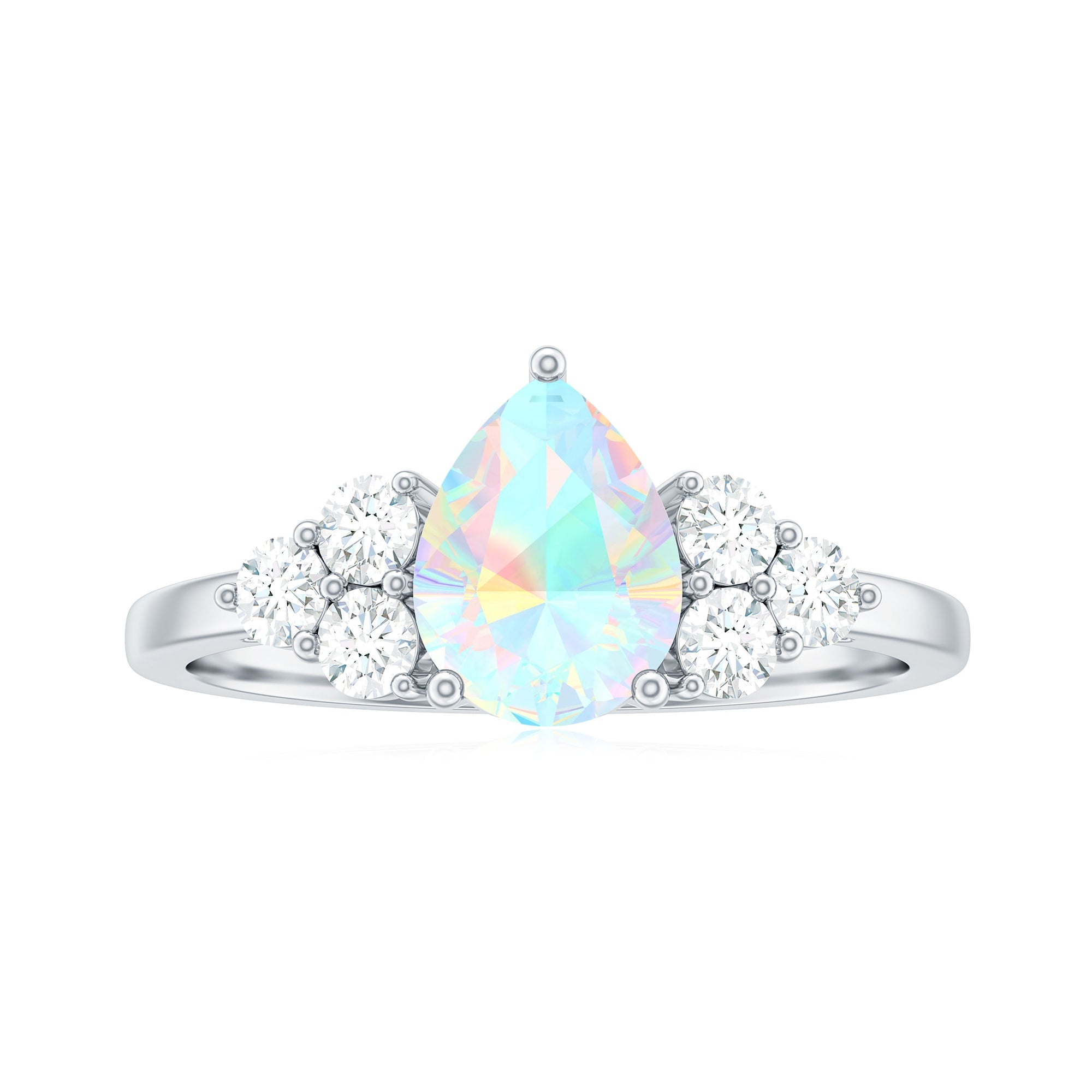 Natural 2 Carat Ethiopian Opal Pear Shaped Engagement Ring with Diamond Trio