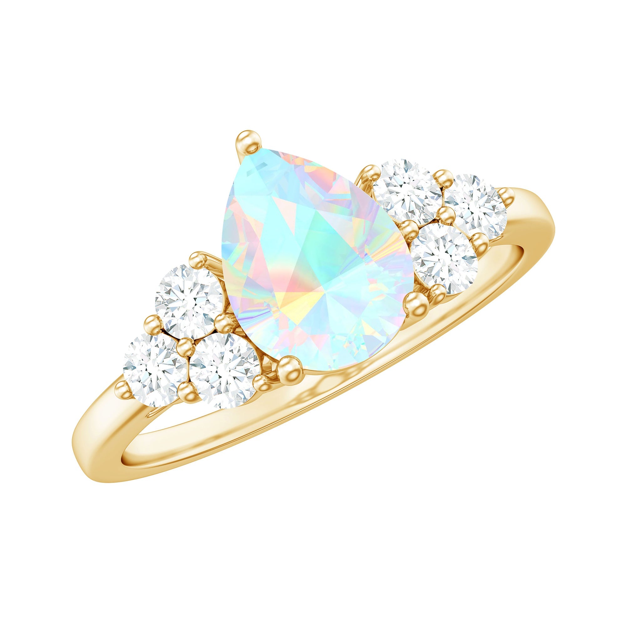 Natural 2 Carat Ethiopian Opal Pear Shaped Engagement Ring with Diamond Trio