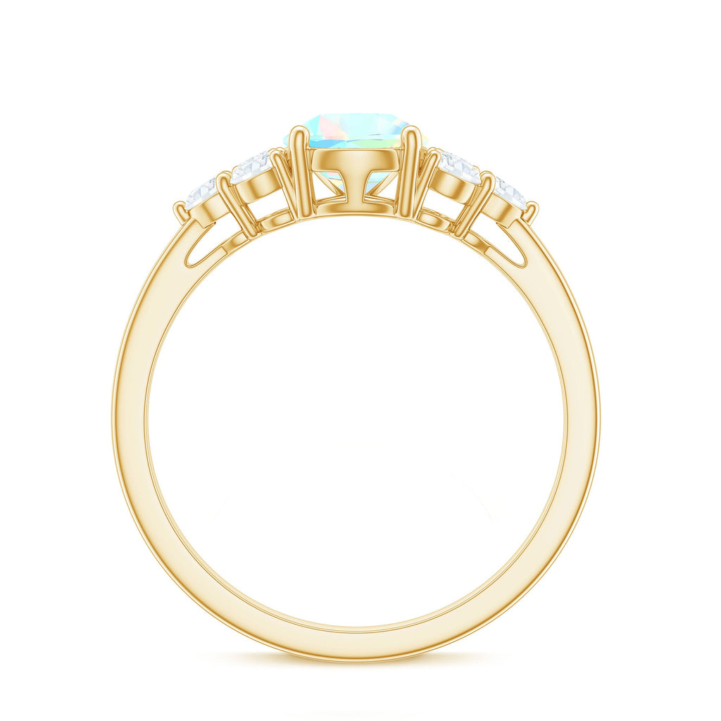 Natural 2 Carat Ethiopian Opal Pear Shaped Engagement Ring with Diamond Trio
