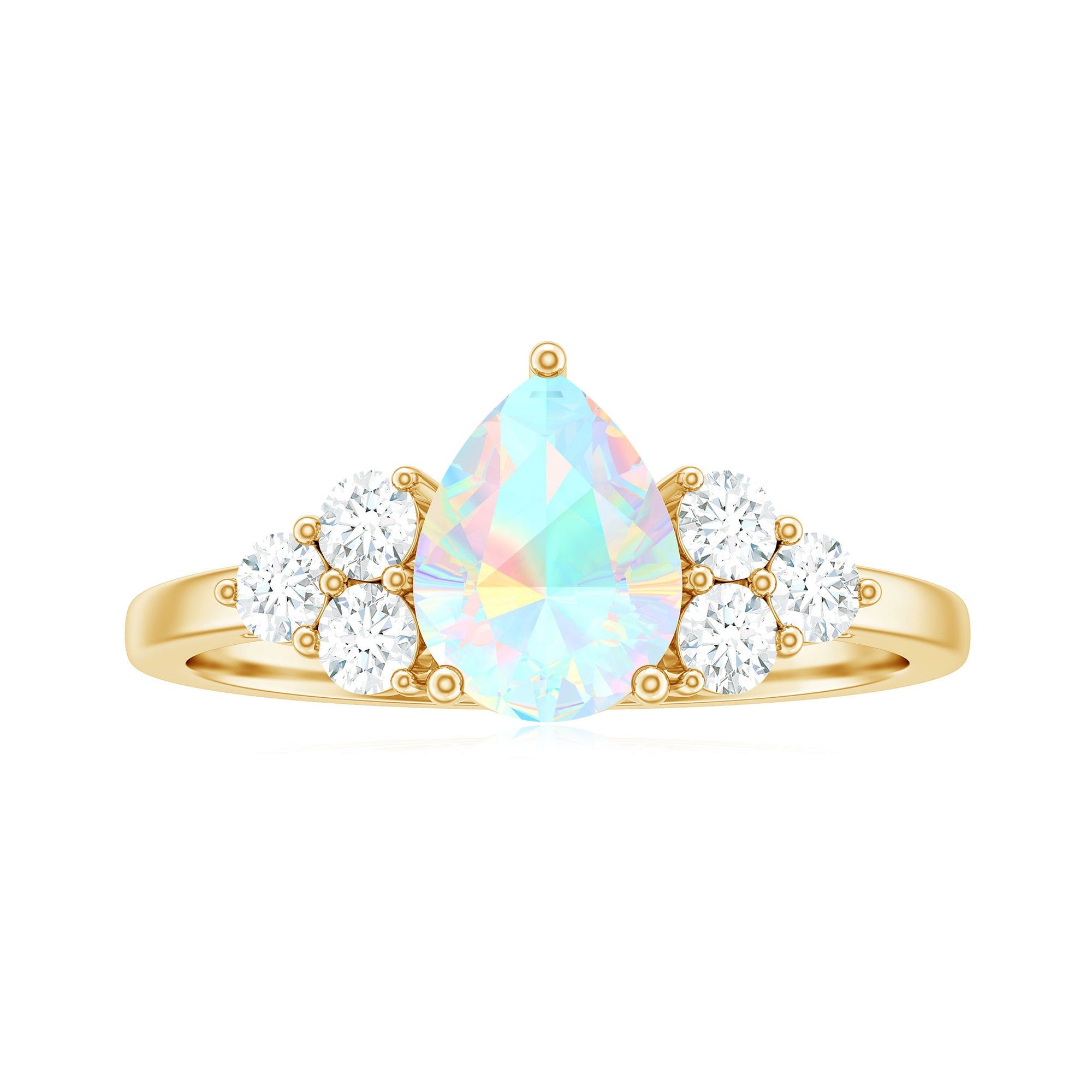 Natural 2 Carat Ethiopian Opal Pear Shaped Engagement Ring with Diamond Trio