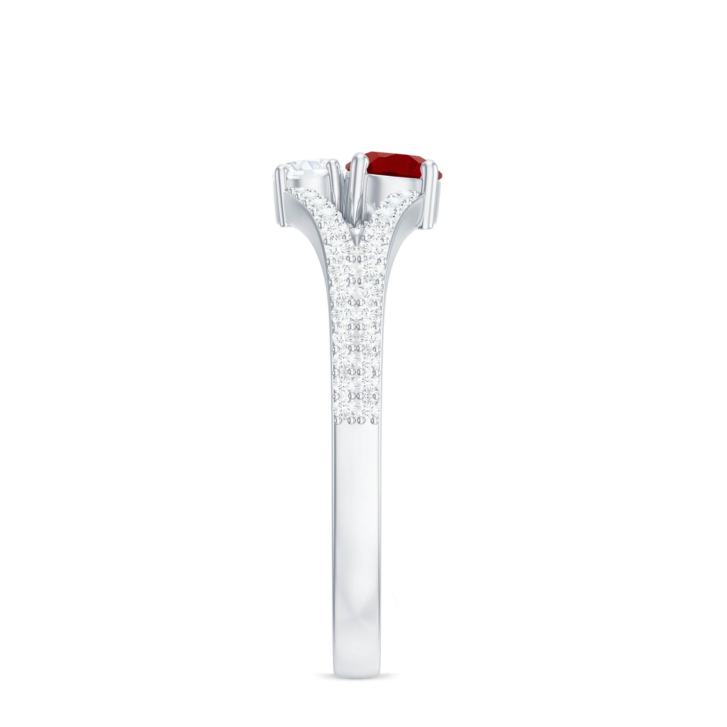 Certified Lab Grown Ruby Diamond 2 Stone Promise Ring with Split Shank