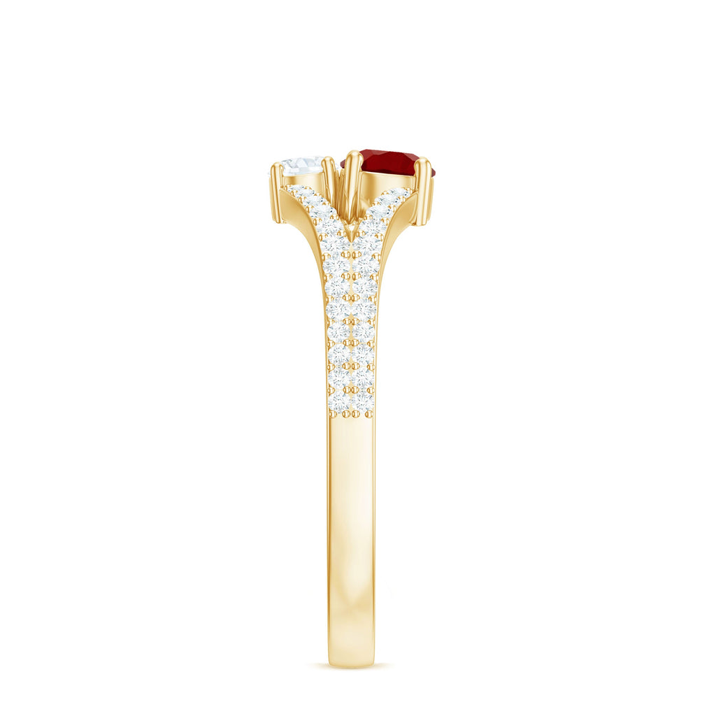 Certified Lab Grown Ruby Diamond 2 Stone Promise Ring with Split Shank
