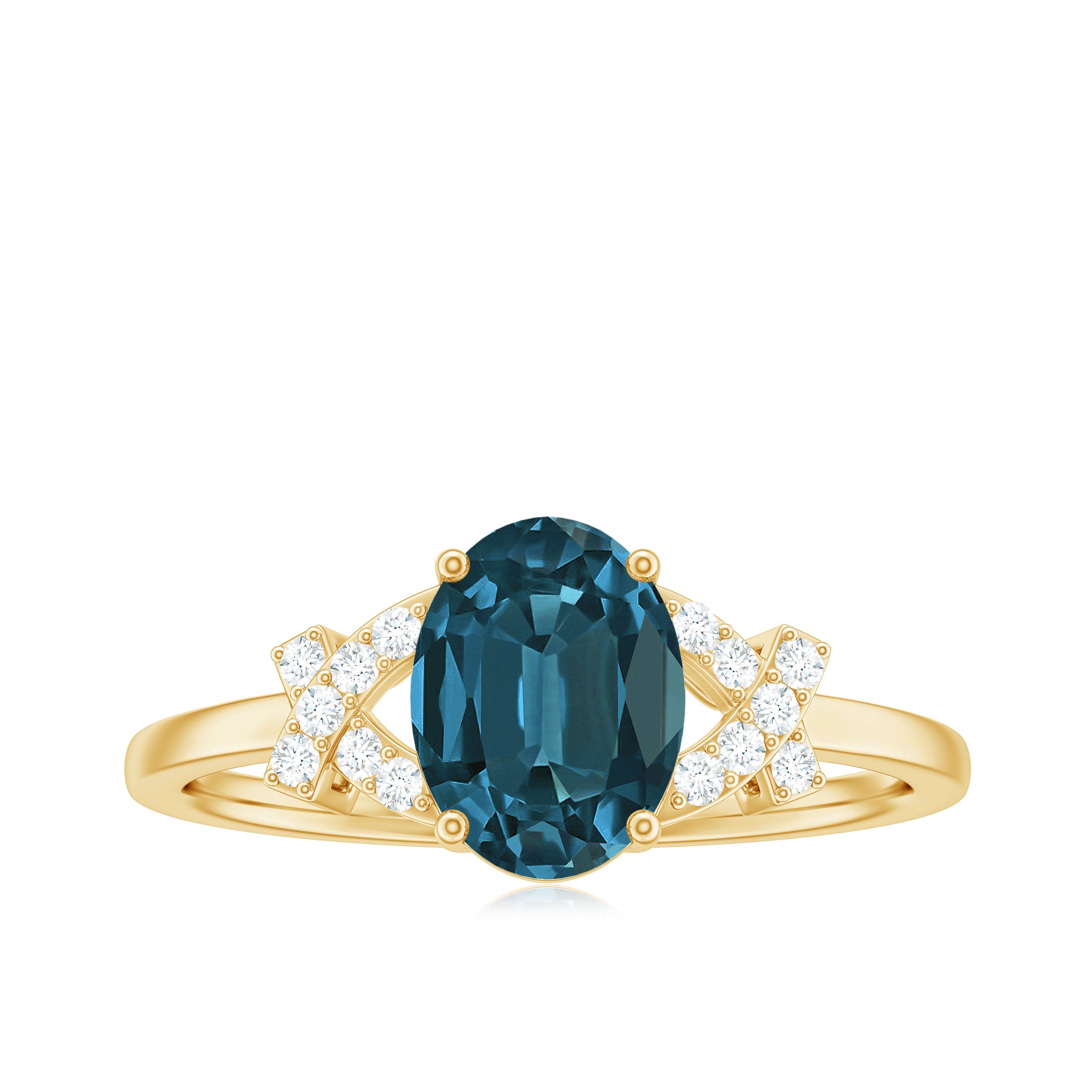 1 Carat Oval Cut London Blue Topaz Solitaire Engagement Ring with Split Shank