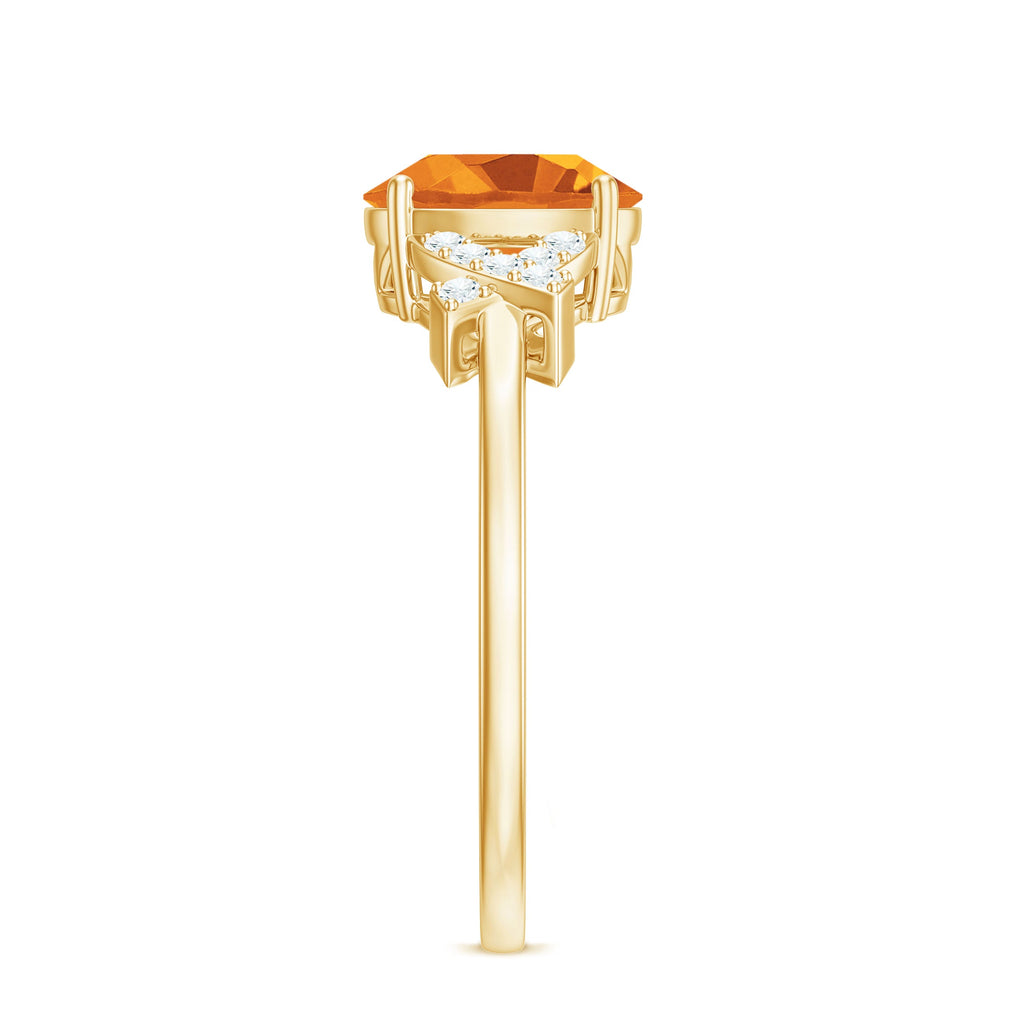 Natural 1 Carat Citrine Oval Engagement Ring with Diamond