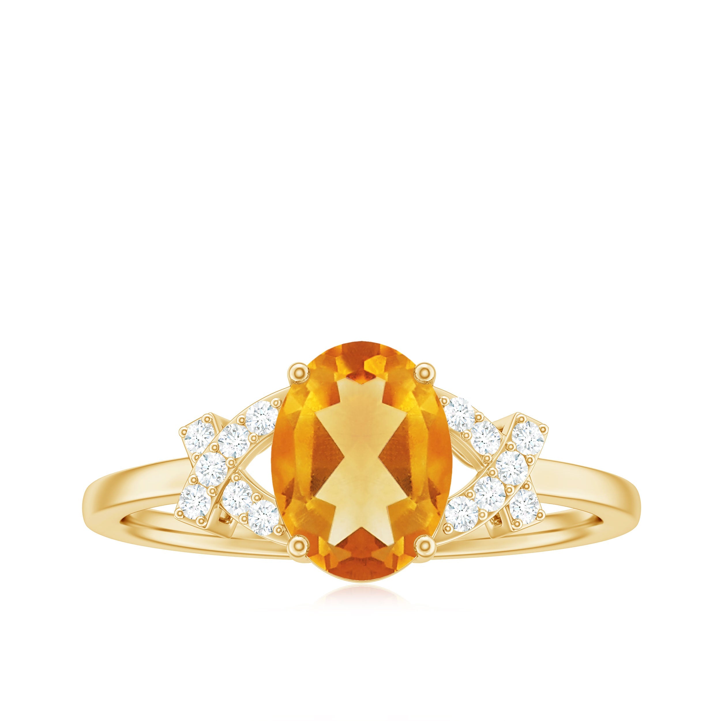 Natural 1 Carat Citrine Oval Engagement Ring with Diamond