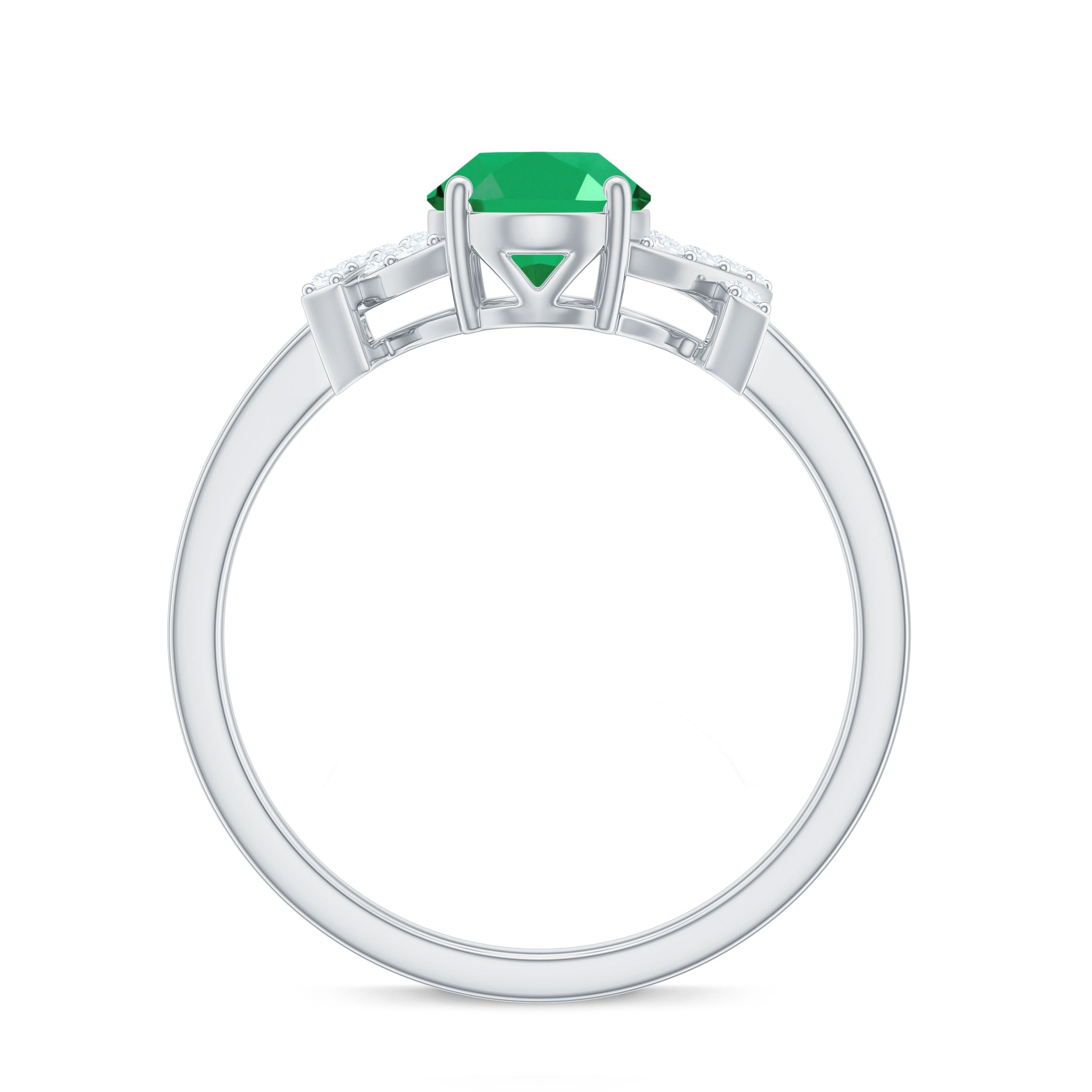 Real Solitaire Emerald Oval Engagement Ring with Diamond Split Shank