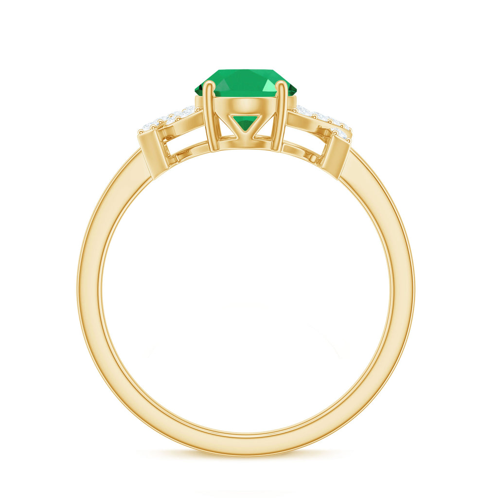 Real Solitaire Emerald Oval Engagement Ring with Diamond Split Shank