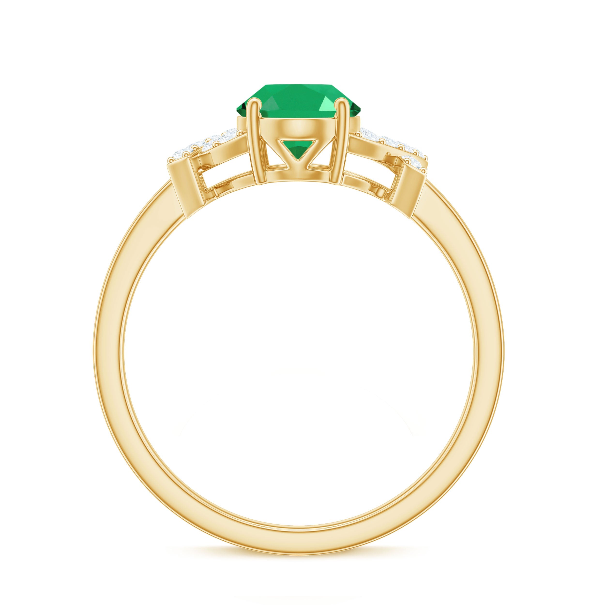 Real Solitaire Emerald Oval Engagement Ring with Diamond Split Shank