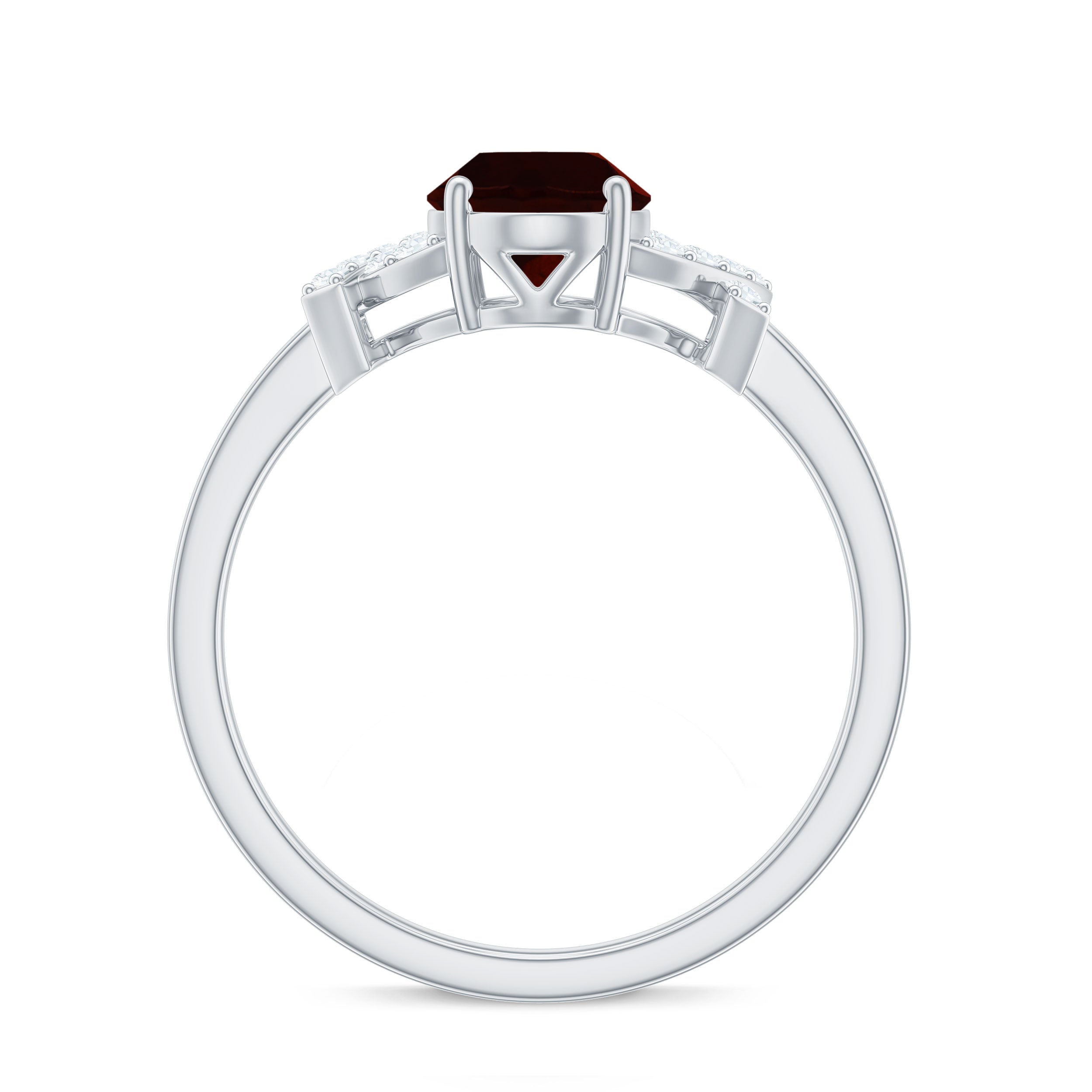 Real 1.5 Carat Garnet Oval Engagement Ring with Diamond Split Shank