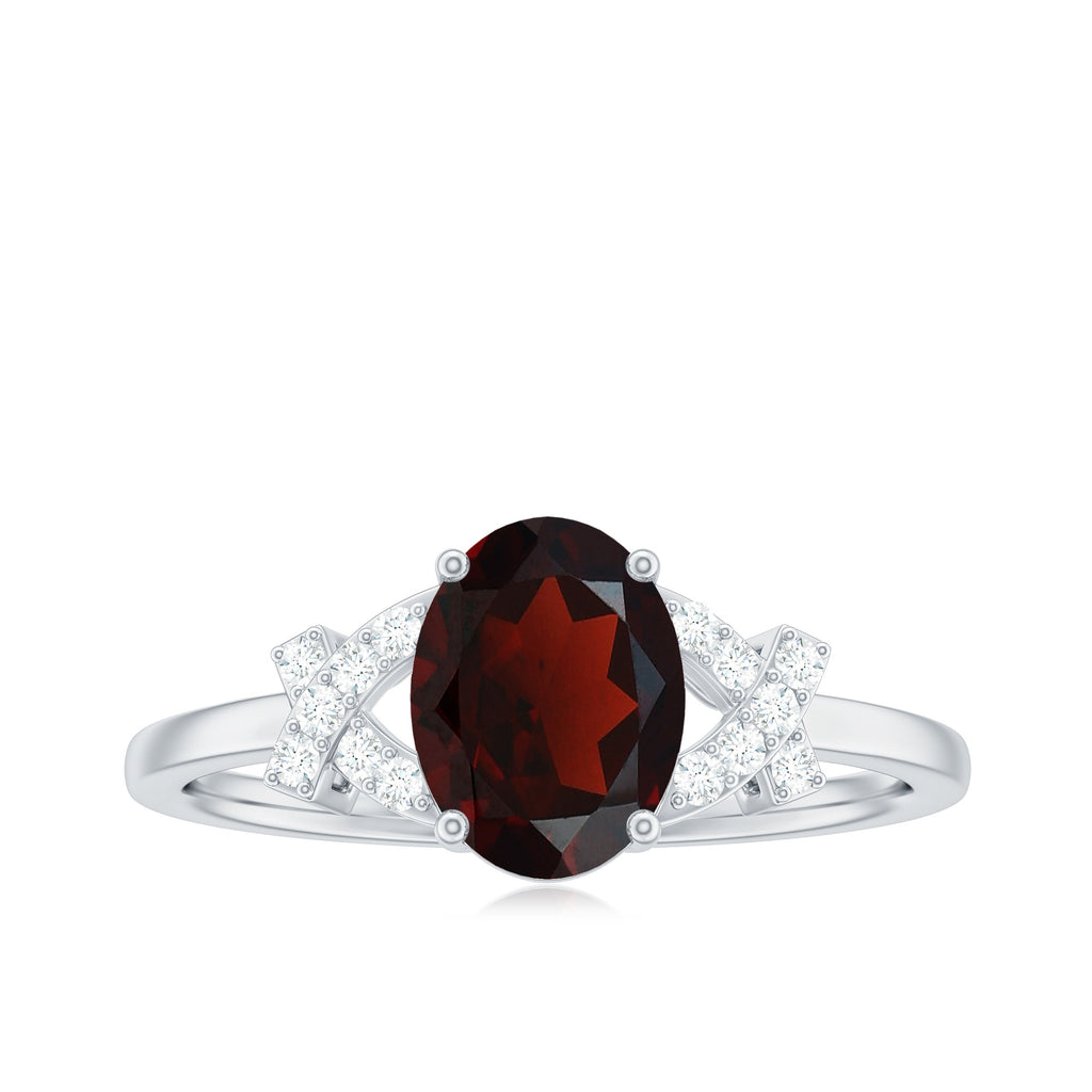 Real 1.5 Carat Garnet Oval Engagement Ring with Diamond Split Shank