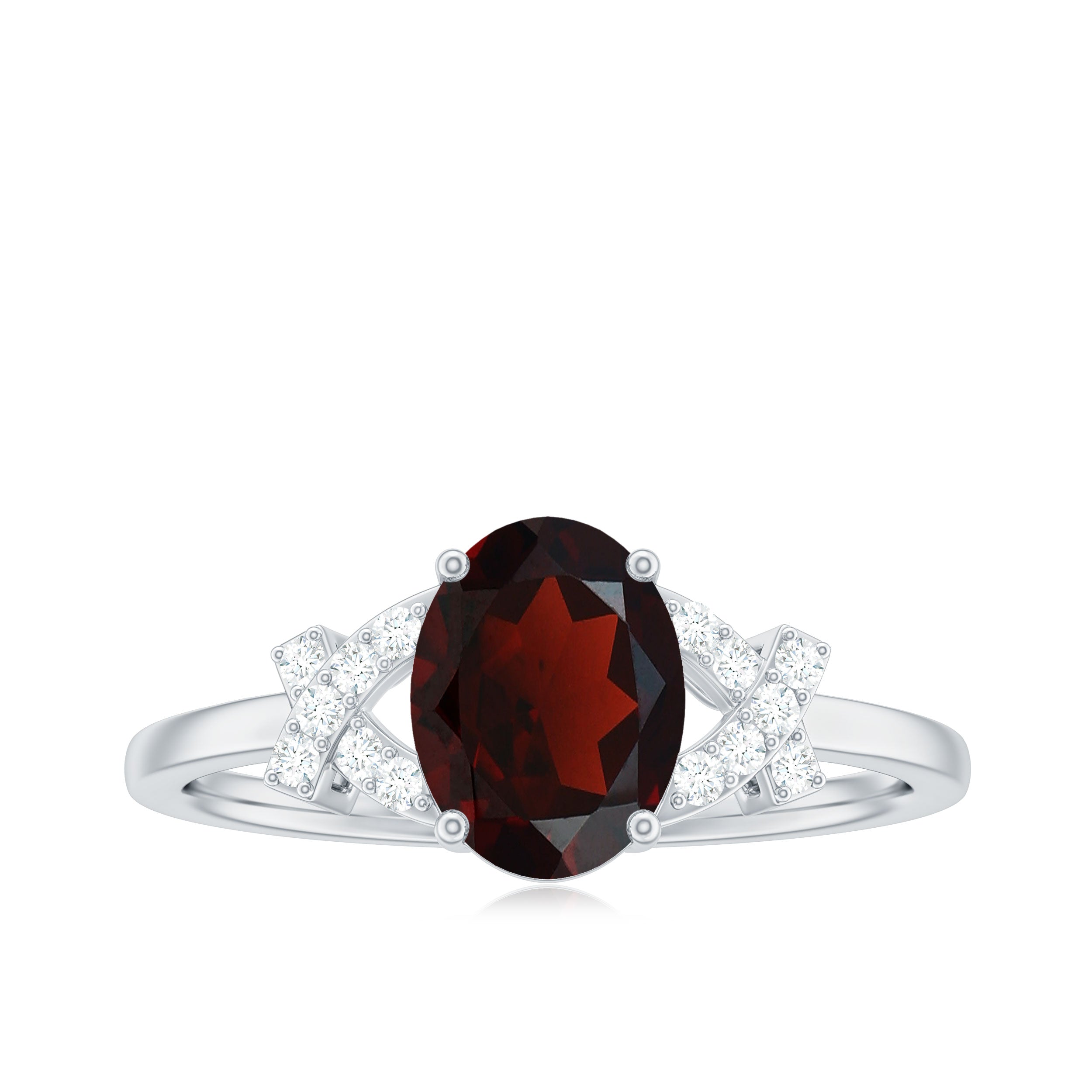 Real 1.5 Carat Garnet Oval Engagement Ring with Diamond Split Shank