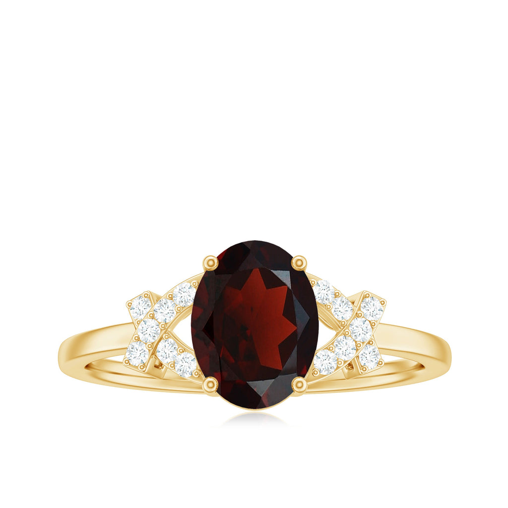 Real 1.5 Carat Garnet Oval Engagement Ring with Diamond Split Shank