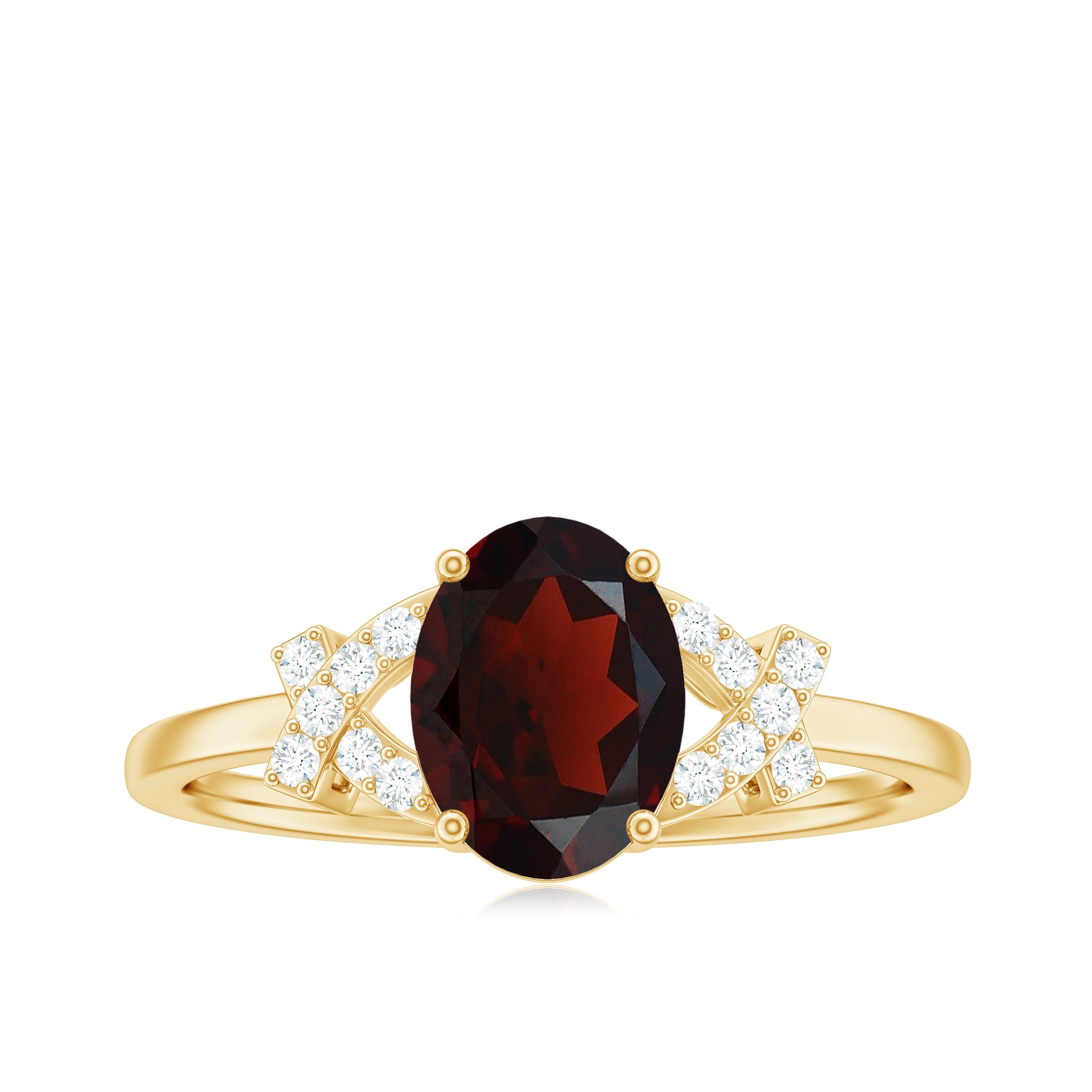 Real 1.5 Carat Garnet Oval Engagement Ring with Diamond Split Shank