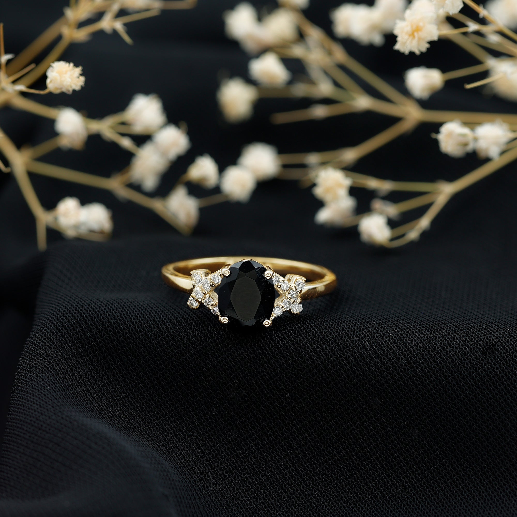 1.9 Carat Lab Grown Black Diamond Oval Engagement Ring with White Diamond Split Shank