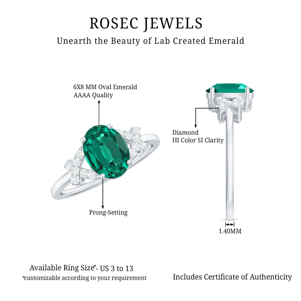 Certified 1.2 Carat Lab Grown Emerald Oval Engagement Ring with Diamond