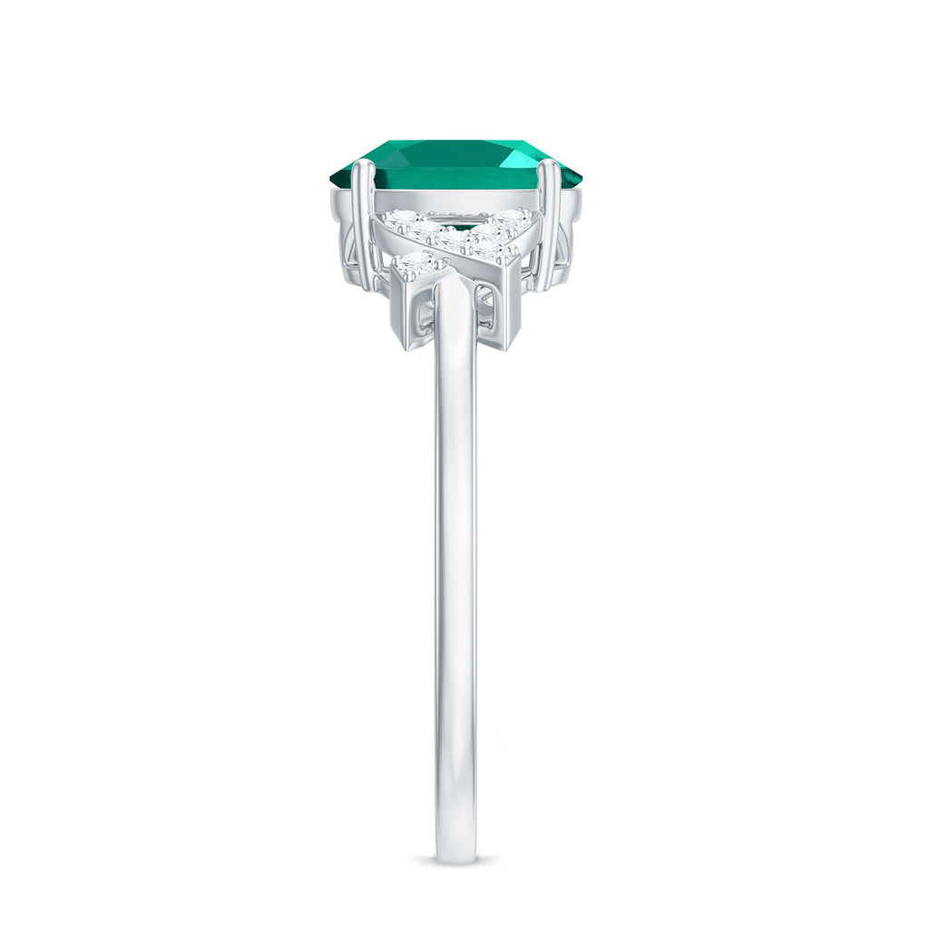 Certified 1.2 Carat Lab Grown Emerald Oval Engagement Ring with Diamond