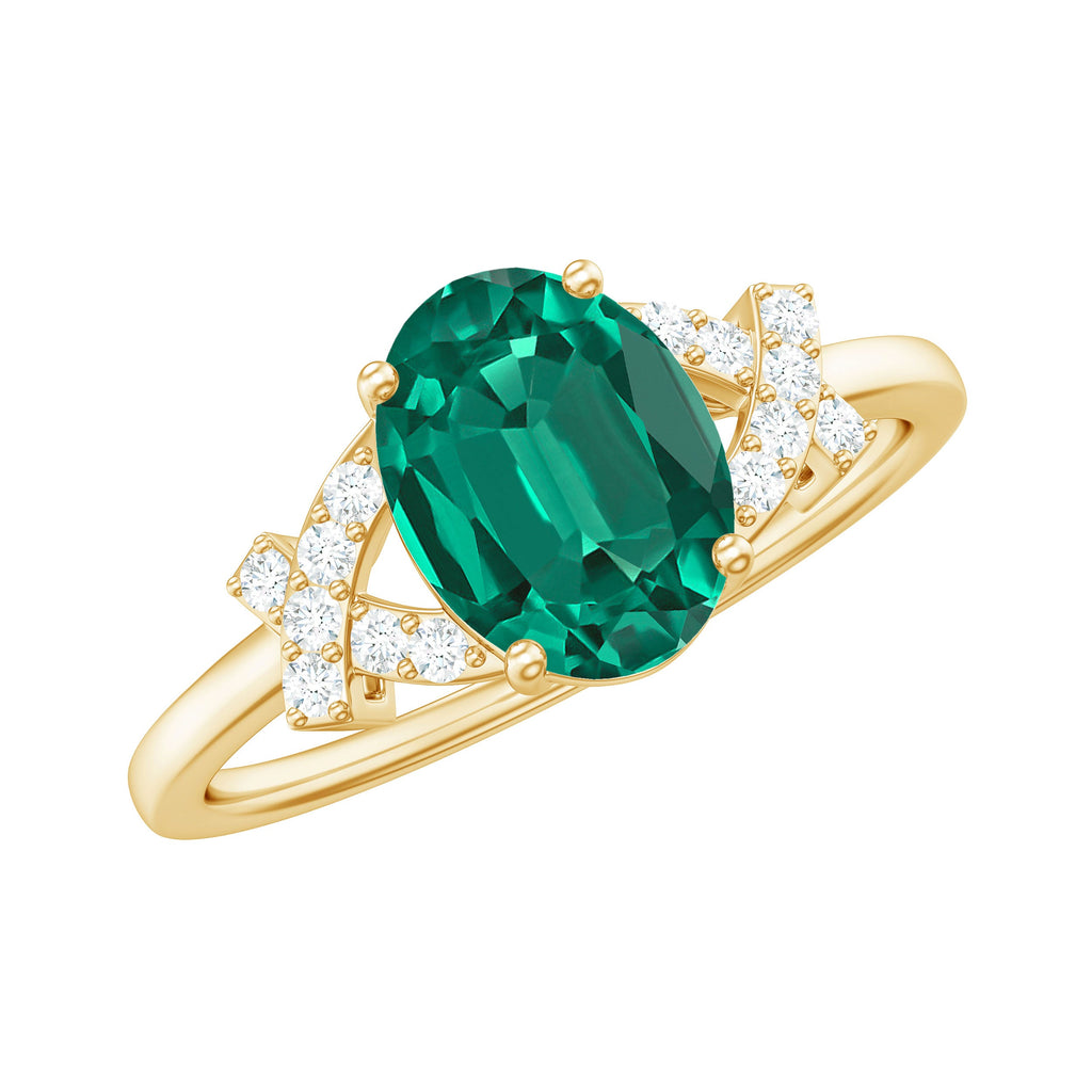 Certified 1.2 Carat Lab Grown Emerald Oval Engagement Ring with Diamond