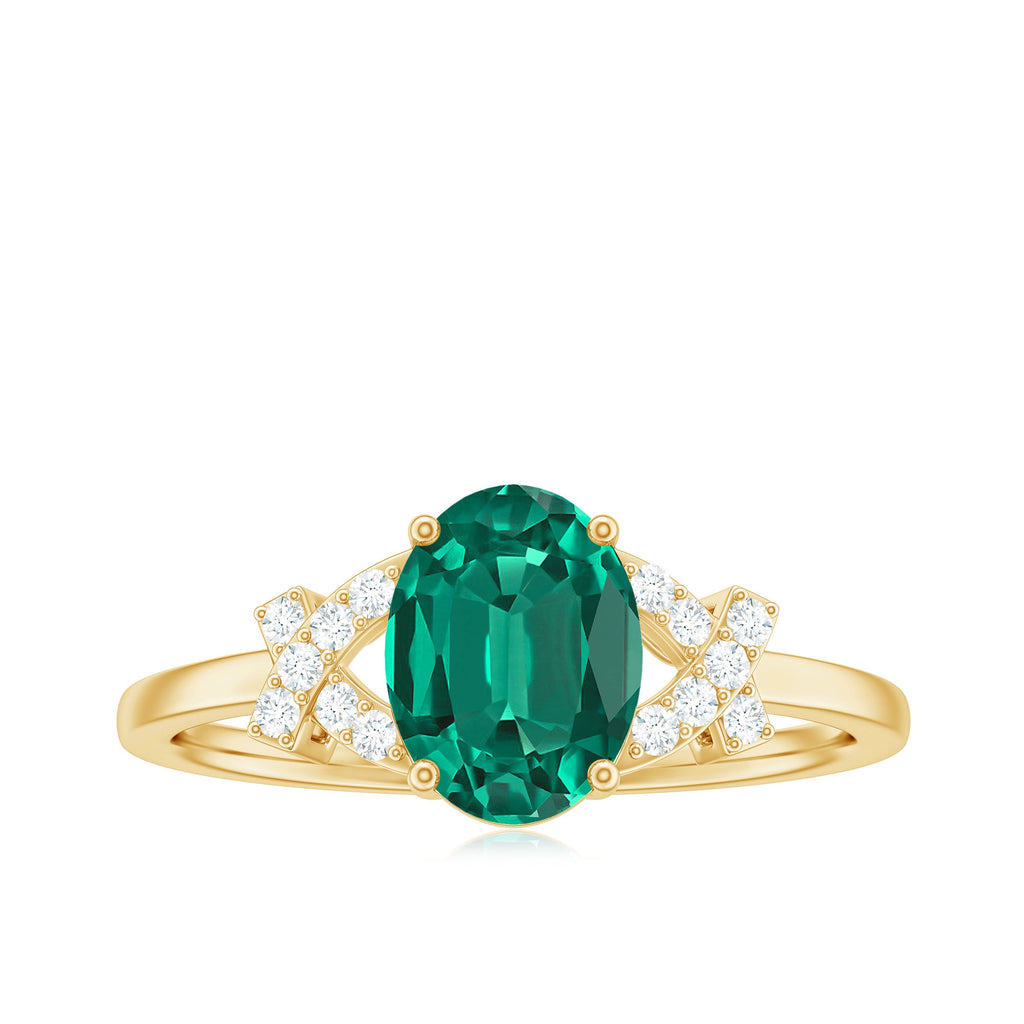 Certified 1.2 Carat Lab Grown Emerald Oval Engagement Ring with Diamond