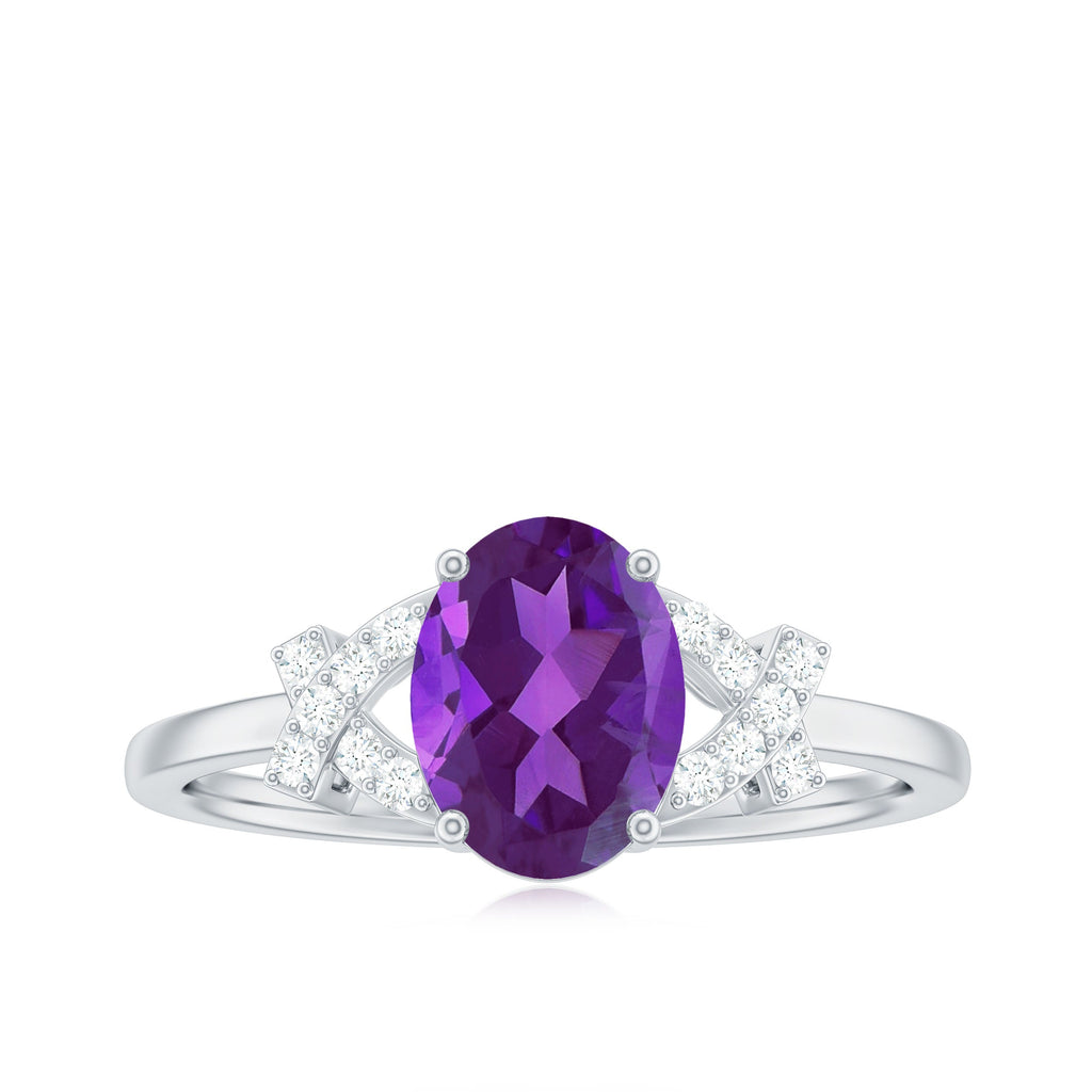 Real 1 Carat Amethyst Oval Engagement Ring with Diamond Split Shank