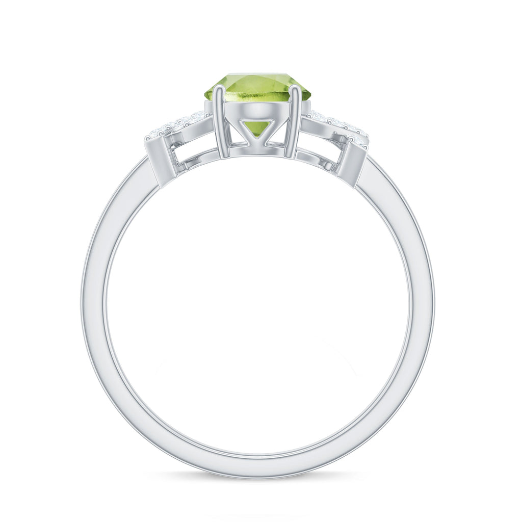 Real 1 Carat Peridot Oval Engagement Ring with Diamond Split Shank