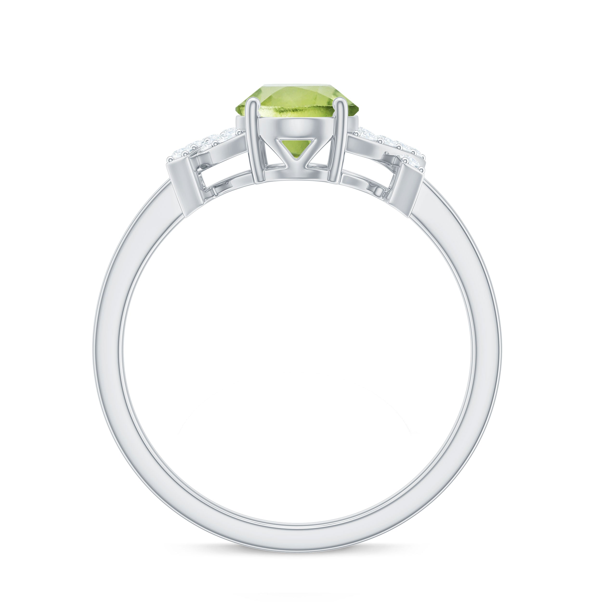 Real 1 Carat Peridot Oval Engagement Ring with Diamond Split Shank
