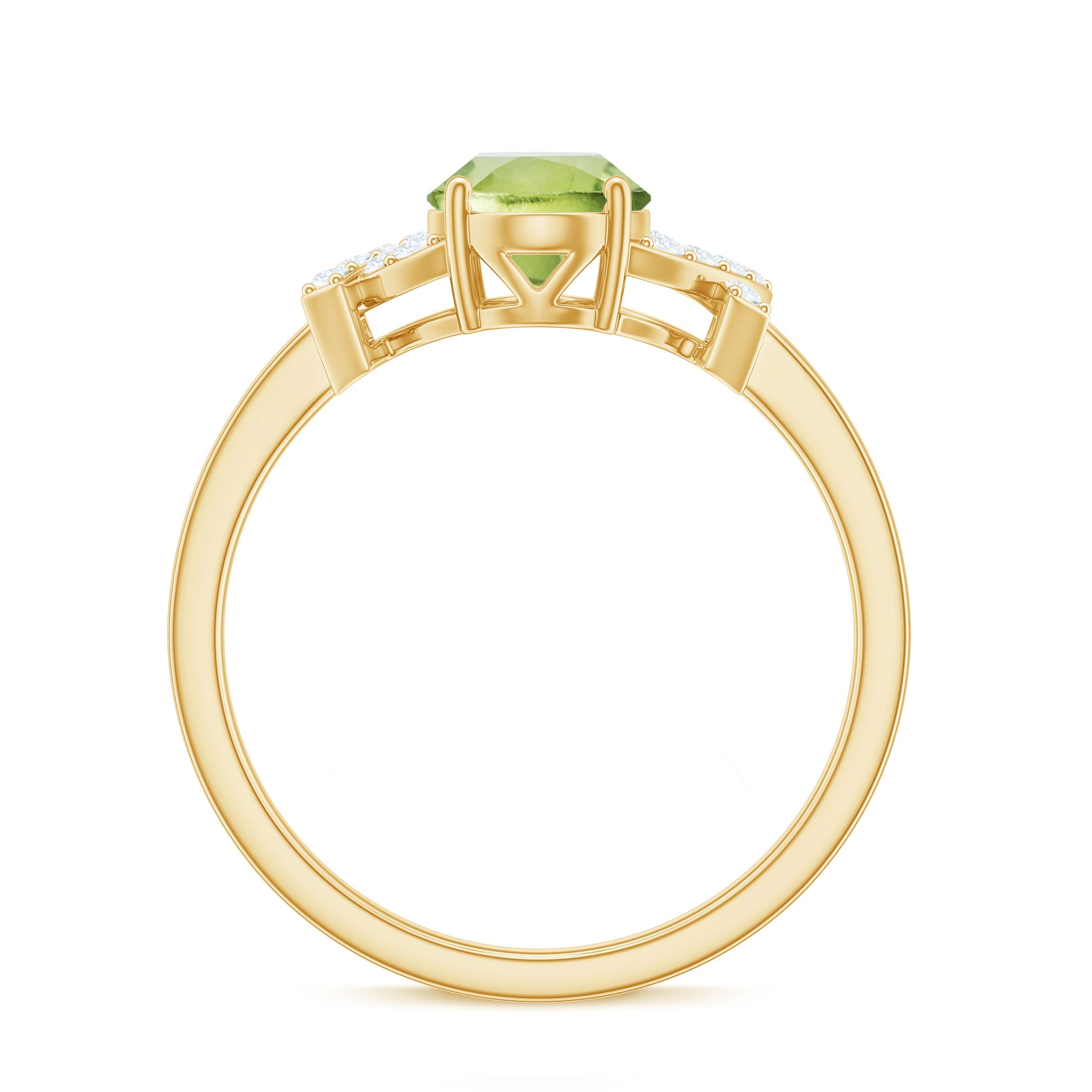 Real 1 Carat Peridot Oval Engagement Ring with Diamond Split Shank