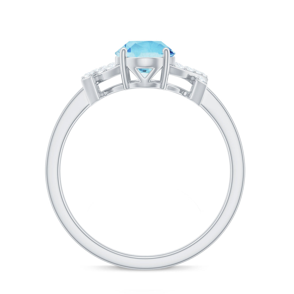 Oval Shape 1 Carat Aquamarine Solitaire Engagement Ring with Diamond Split Shank