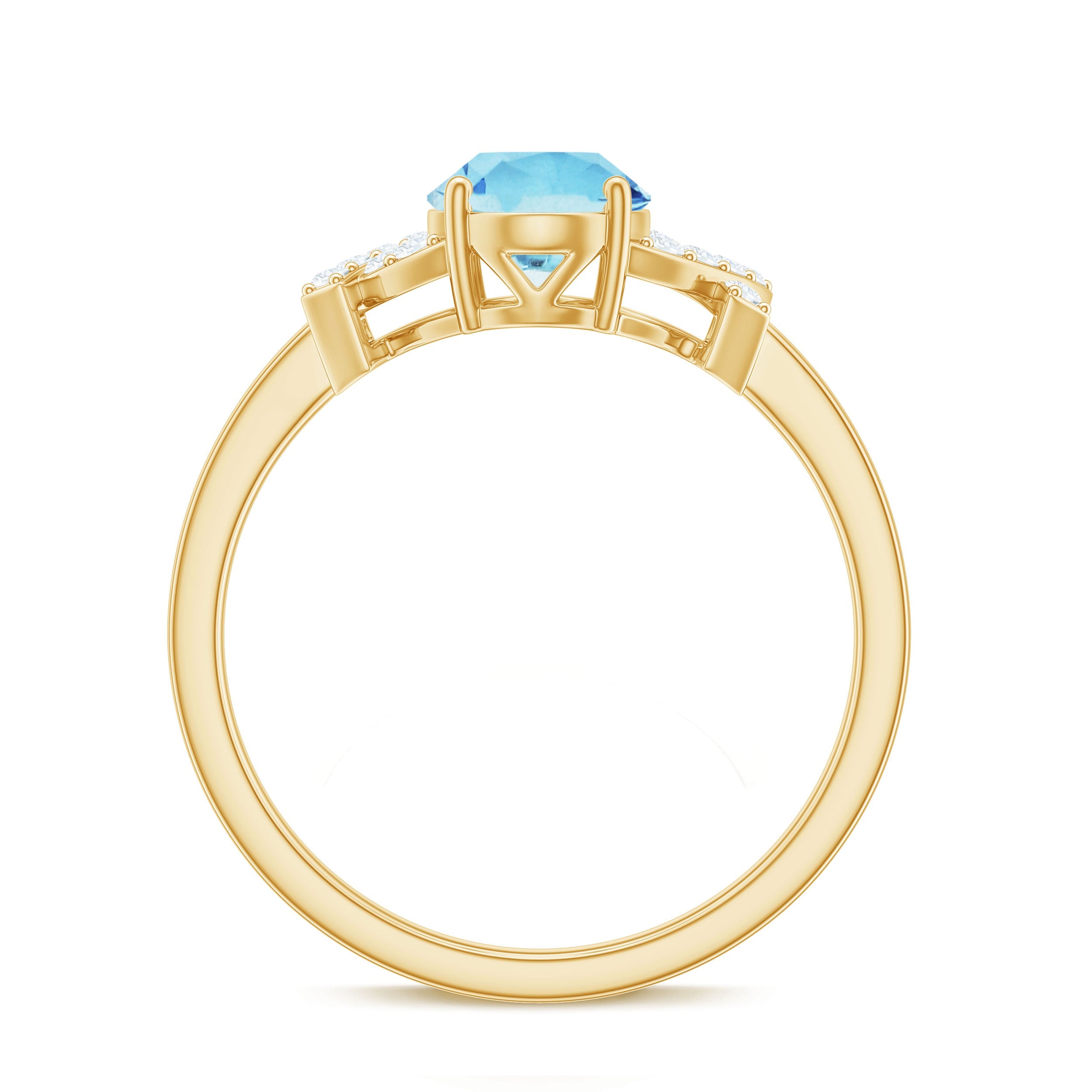 Oval Shape 1 Carat Aquamarine Solitaire Engagement Ring with Diamond Split Shank