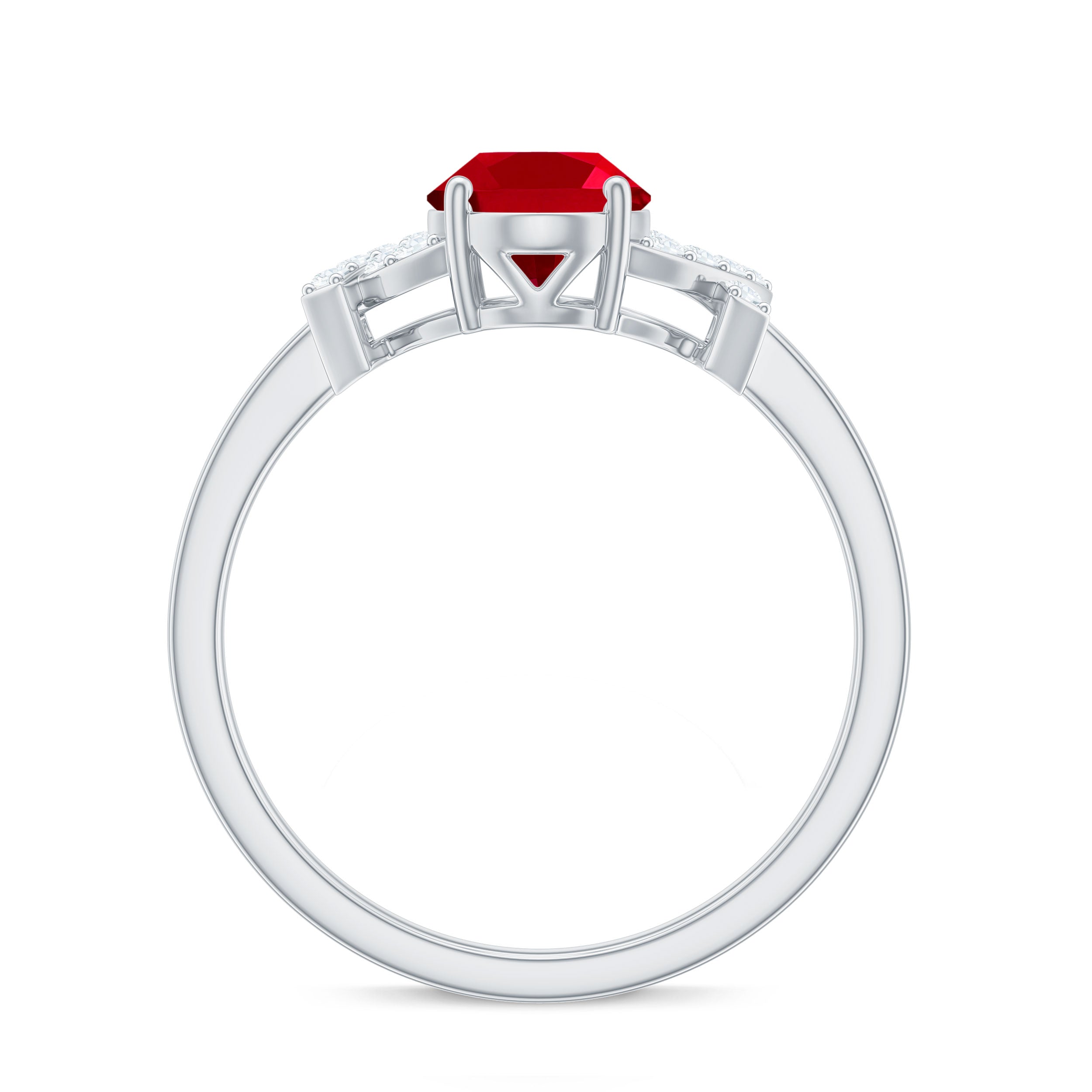 Certified 1.5 Carat Lab Grown Ruby Oval Engagement Ring with Diamond Split Shank