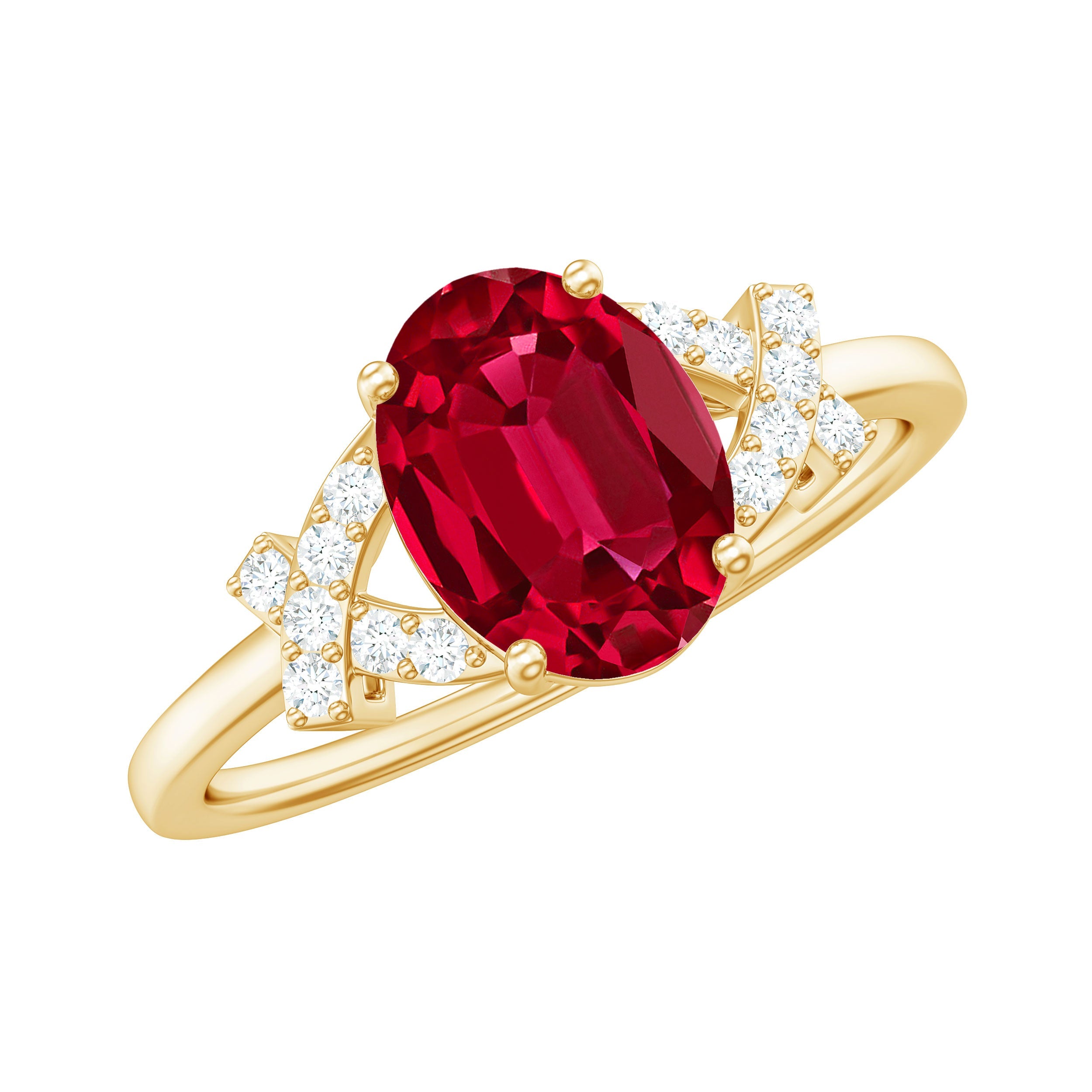 Certified 1.5 Carat Lab Grown Ruby Oval Engagement Ring with Diamond Split Shank