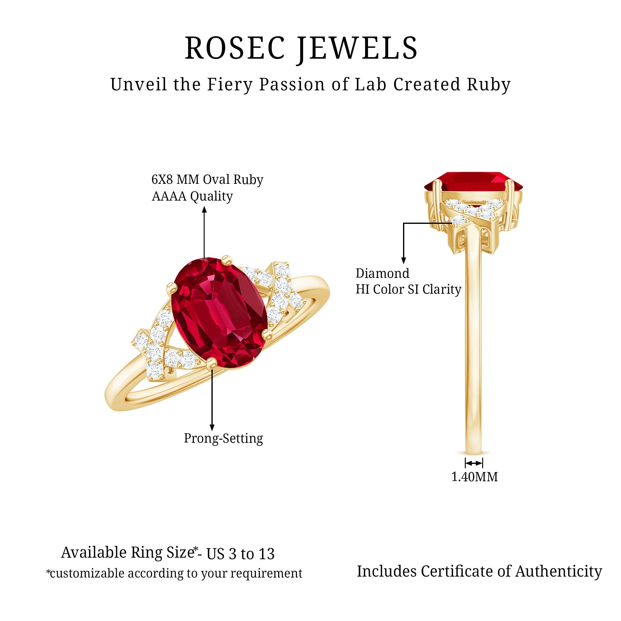 Certified 1.5 Carat Lab Grown Ruby Oval Engagement Ring with Diamond Split Shank