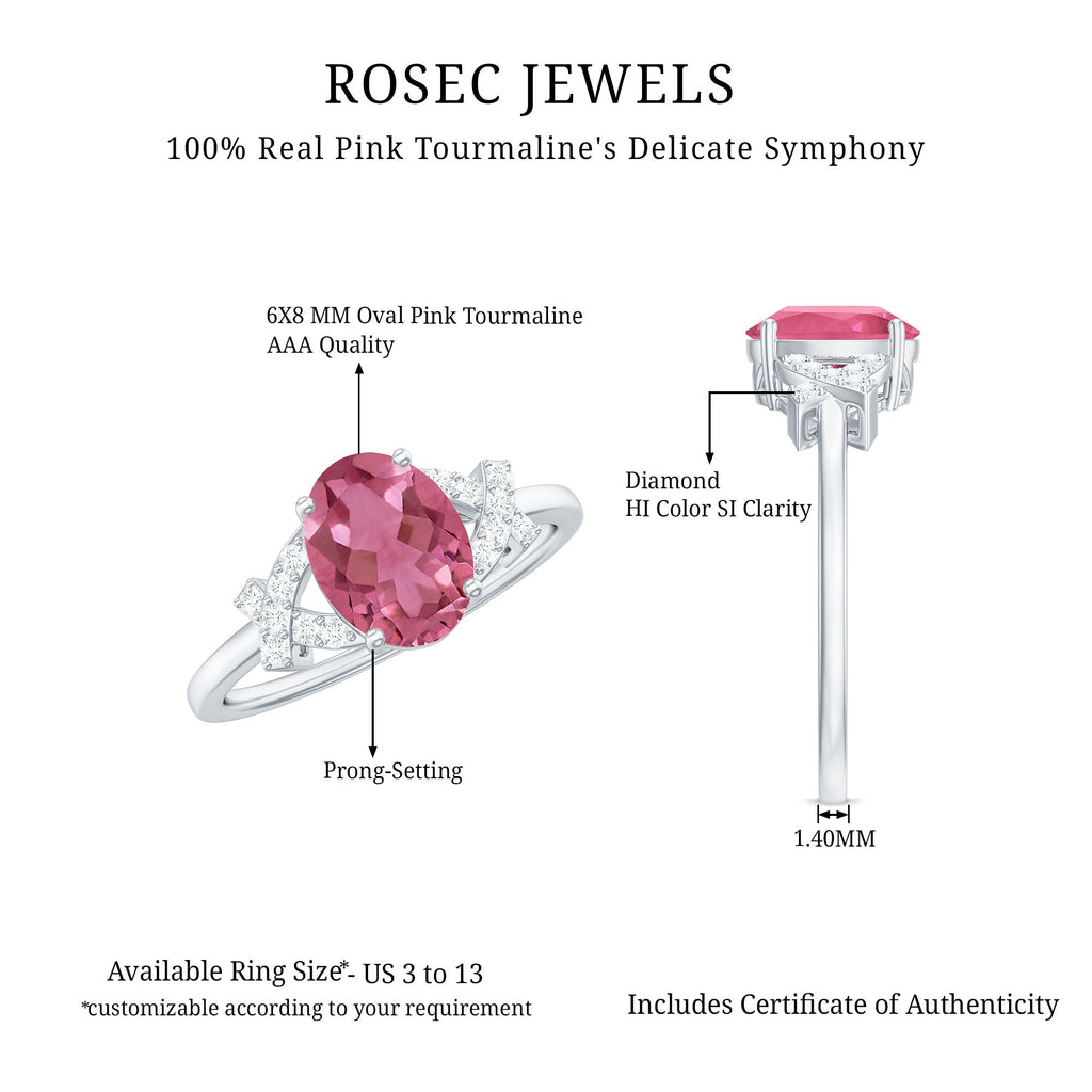 Split Shank Oval Pink Tourmaline and Diamond Solitaire Engagement Ring