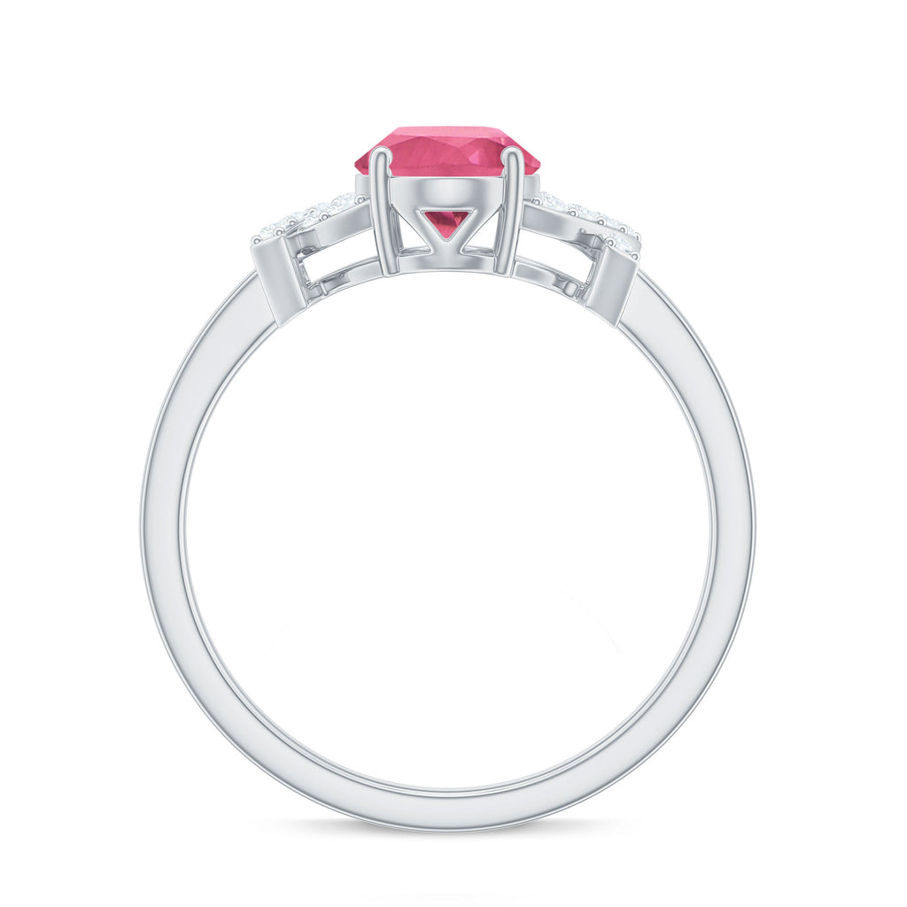 Split Shank Oval Pink Tourmaline and Diamond Solitaire Engagement Ring