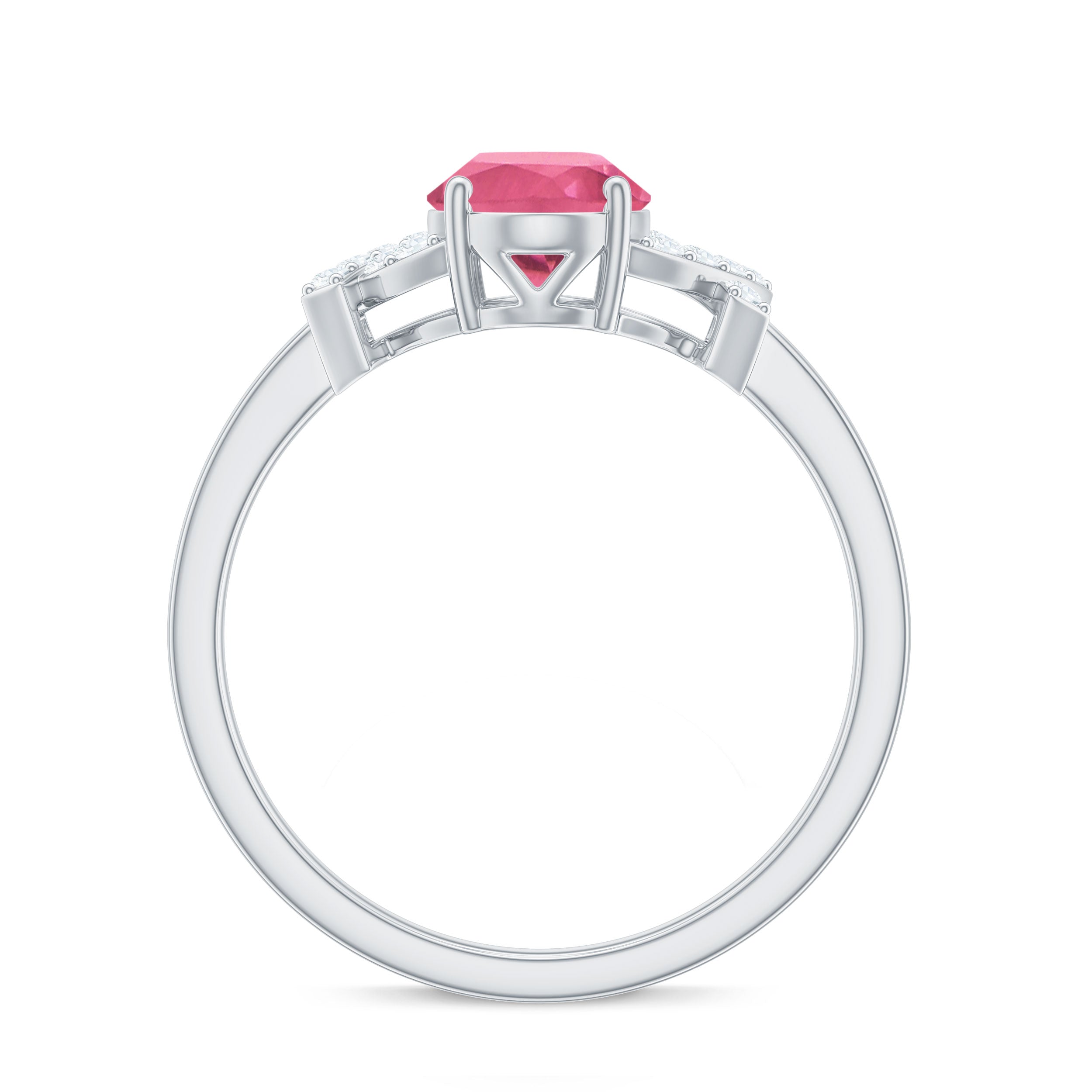 Split Shank Oval Pink Tourmaline and Diamond Solitaire Engagement Ring