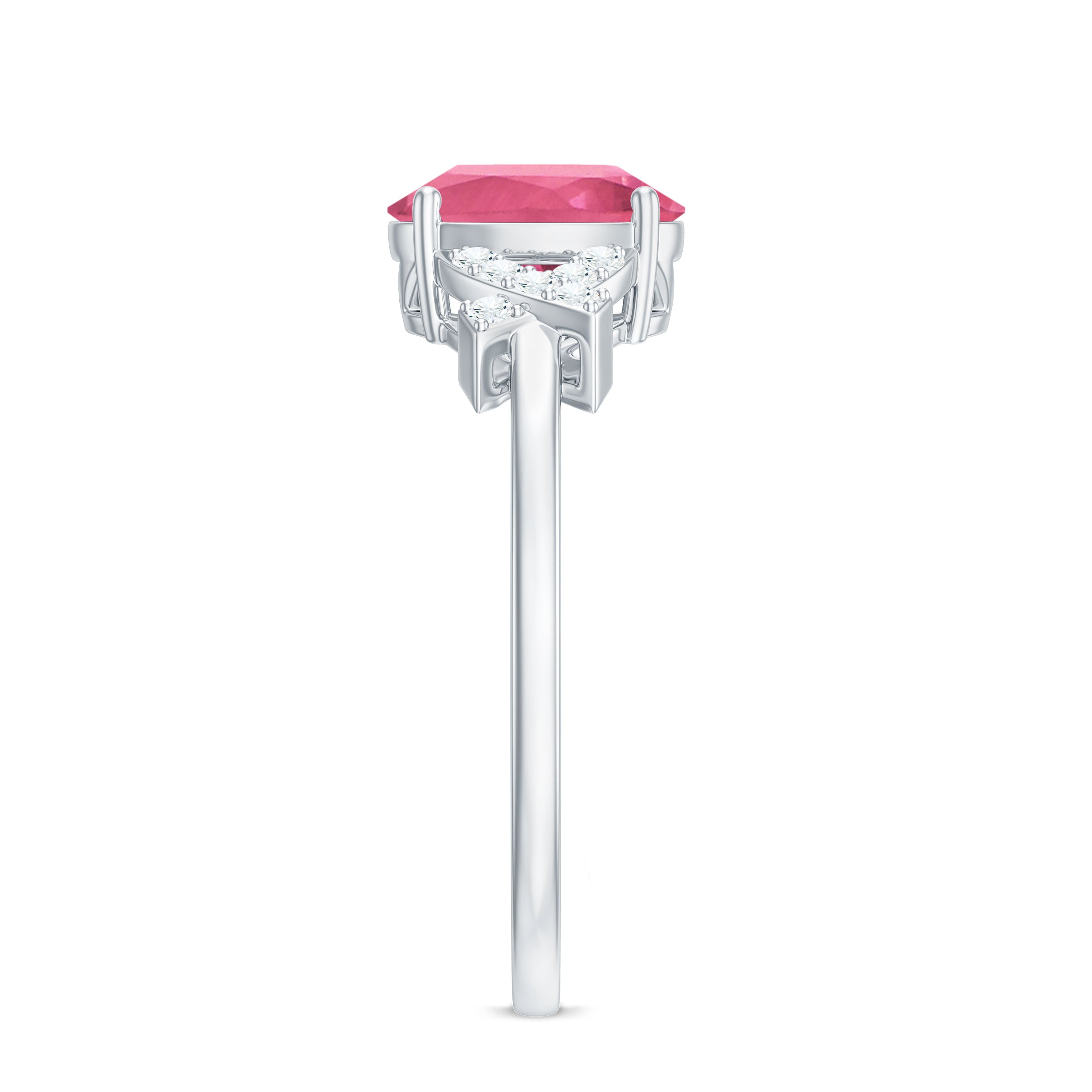 Split Shank Oval Pink Tourmaline and Diamond Solitaire Engagement Ring