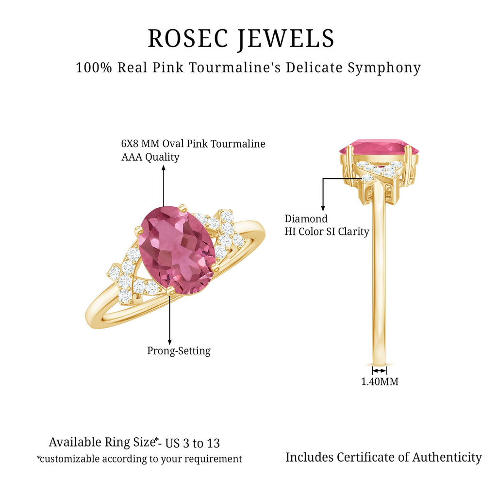Split Shank Oval Pink Tourmaline and Diamond Solitaire Engagement Ring